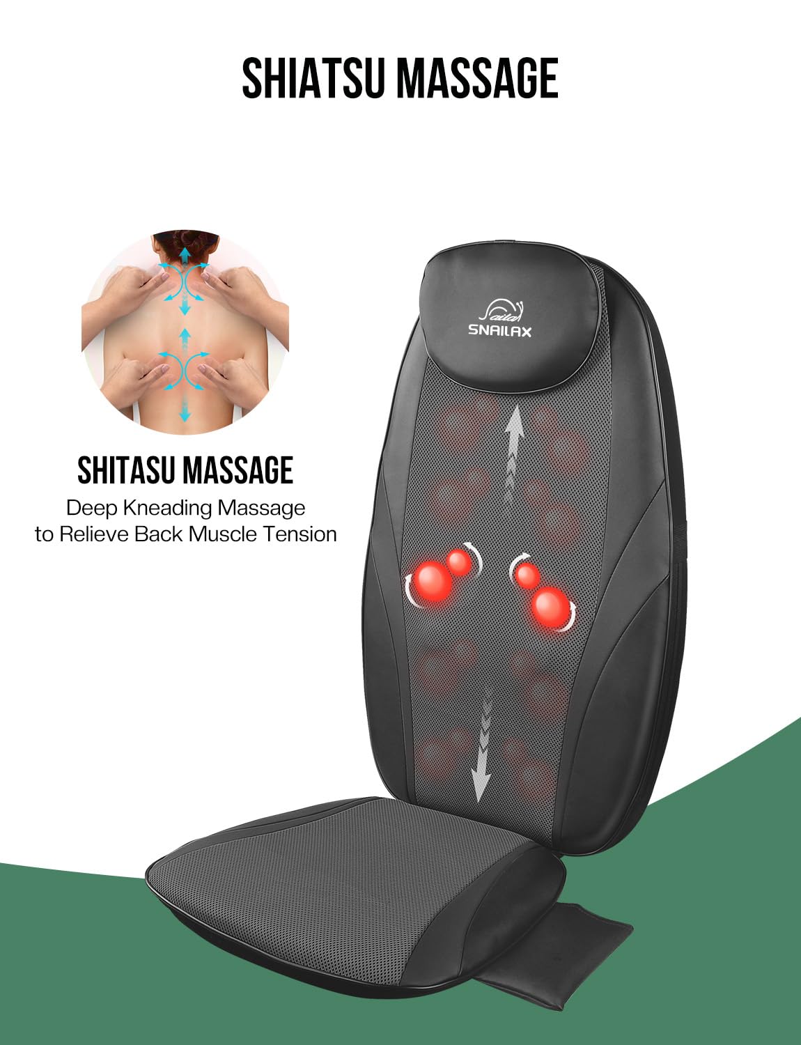 Snailax 2026 Upgraded Shiatsu Roller Back Massager with Heat Massage Chair Pad Kneading Back Massager for Pain Relief Deep Tissue Chair Massage Pad for Office Home Gift Fathers