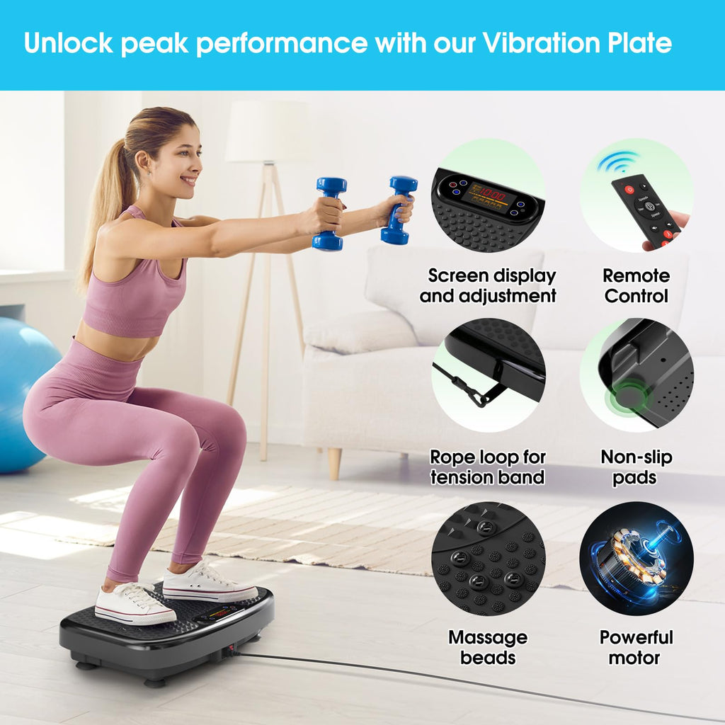 SoftGym Waver Vibration Plate Exercise Machine for Lymphatic Drainage Weight Loss,120 Speed Levels Vibrating Platform with Resistance Bands,Full-Body Workout Equipment for Muscle Toning