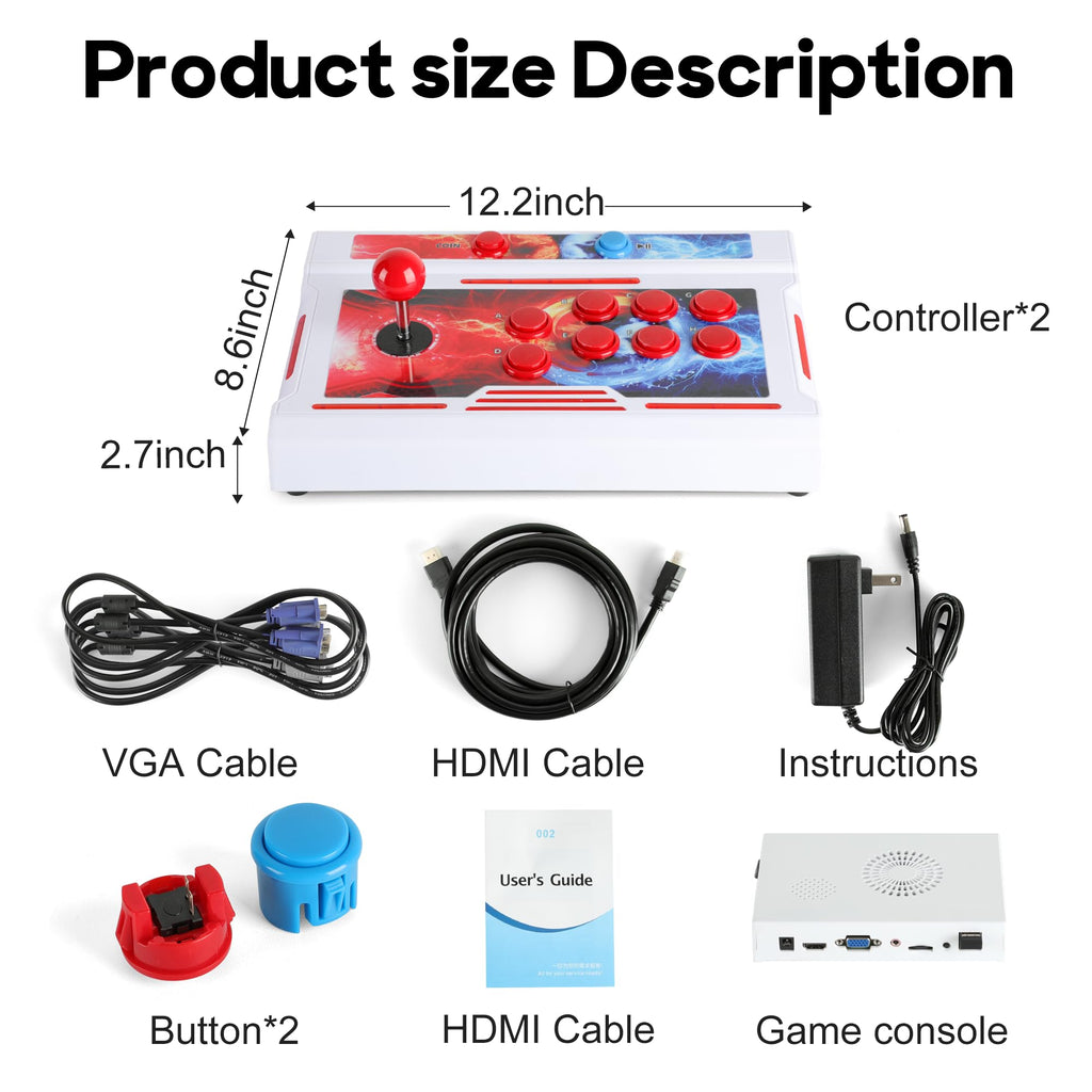 HHU Pandora Box Arcade Game Console 32000 Games Pre-Install，Two Separate Joysticks，Retro Game Machine for TV PC Projector, Supports Up to 4 Players, Full HD Output, Red & Blue