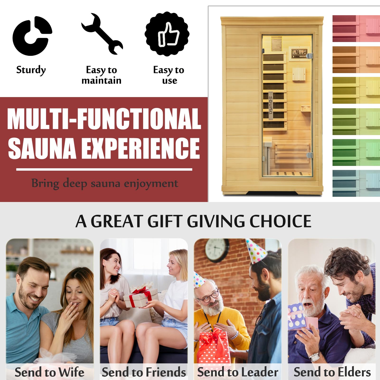 1350W Far Infrared Home Sauna, Energy-Efficient Fast-Heating Indoor Sauna Room with Bluetooth & 7-Color Therapy, Canadian Hemlock Wood, Modular Design - Ideal for Home Gym, Family Relaxation