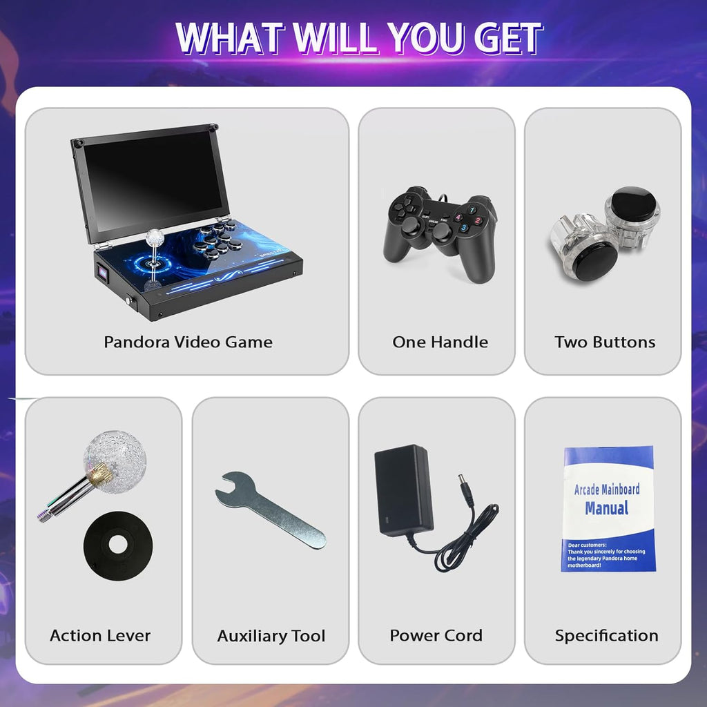 2026 Upgraded Portable Arcade Machine Pandora Box - 2D3D Retro Gaming Console, 8000mAh Battery, Includes Extra Gamepad, Plug & Play Console with Search/Hide/Save/Load/Pause Functions
