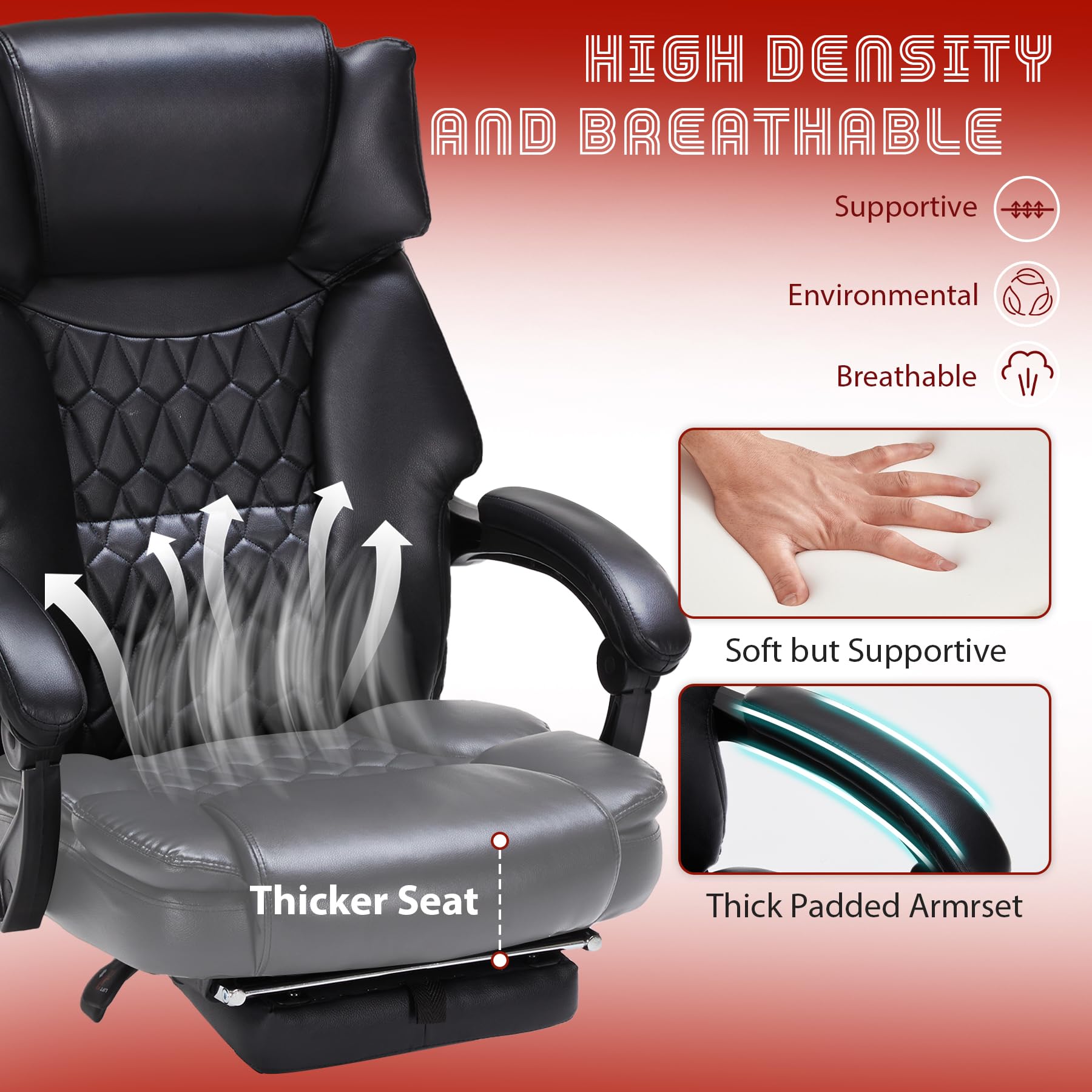 Massage Office Chair with Foot Rest 6 Points Vibration and Heat Home Office Desk Chairs for Heavy People 400lbs Reclining Managerial Chairs Ergonomic Executive Chair (Black)