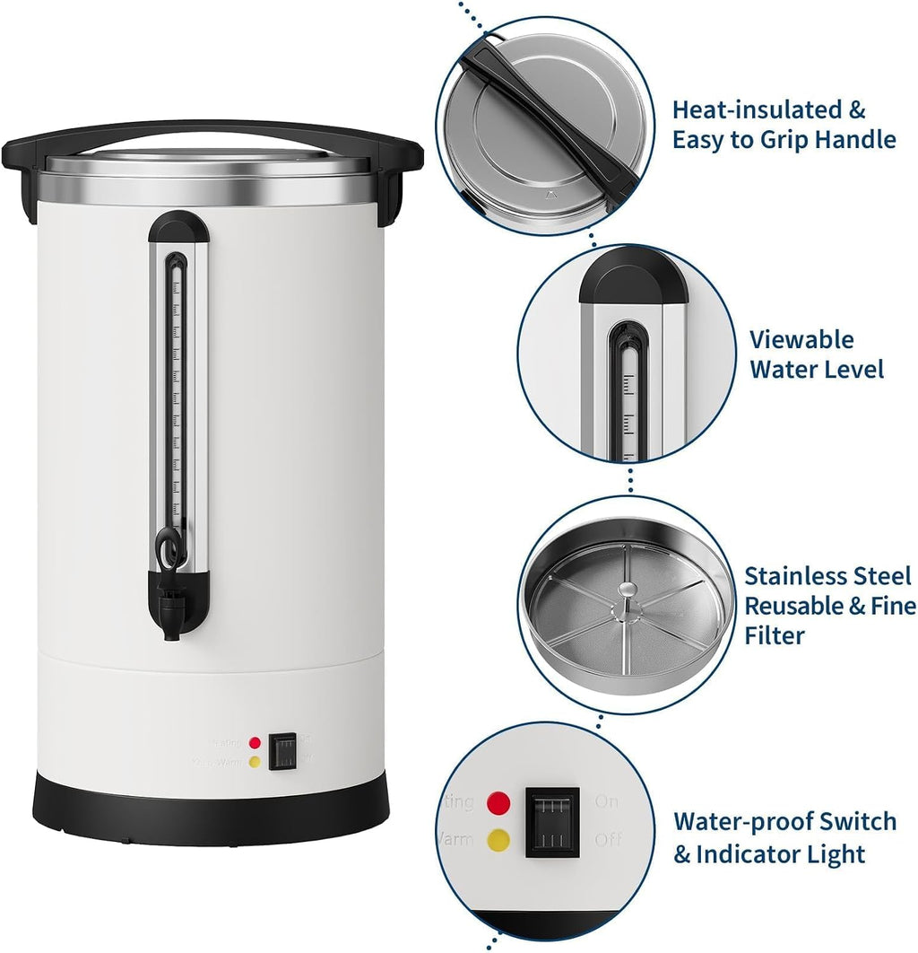 120 Cup Commercial Coffee Urn and Hot Beverage Dispenser, Stainless Steel Large Coffee Maker, Double Wall Hot Water Urn With Cool-Touch Handle, Dripless Faucet, Quick Brew for Events & Catering