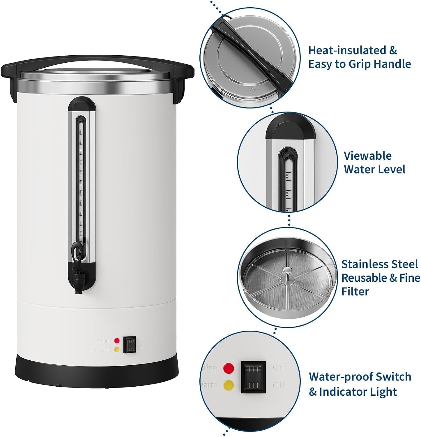 120 Cup Commercial Coffee Urn and Hot Beverage Dispenser, Stainless Steel Large Coffee Maker, Double Wall Hot Water Urn With Cool-Touch Handle, Dripless Faucet, Quick Brew for Events & Catering