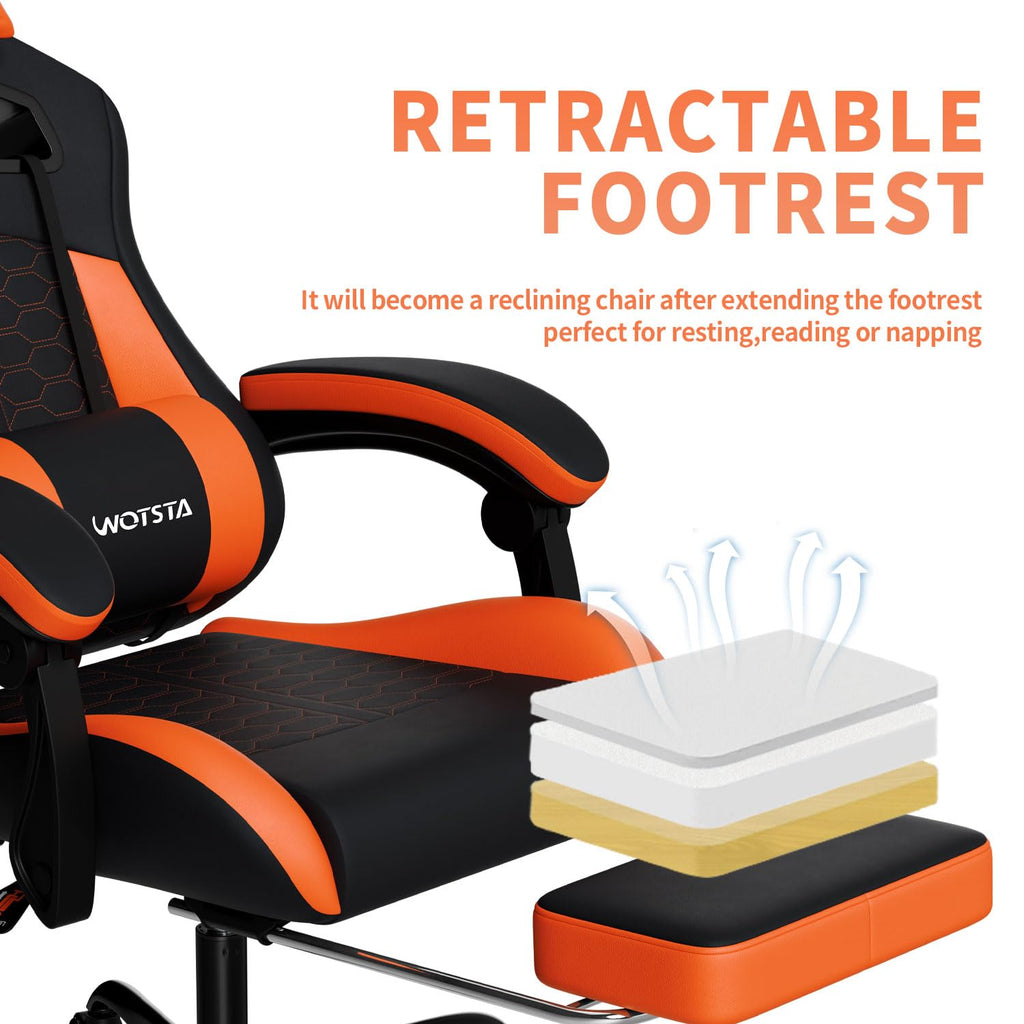 Gaming Chair with Massage,Ergonomic PC Gaming Chair with Footrest Comfortable Headrest and Lumbar Support, High Back, 300LBS (Grey)