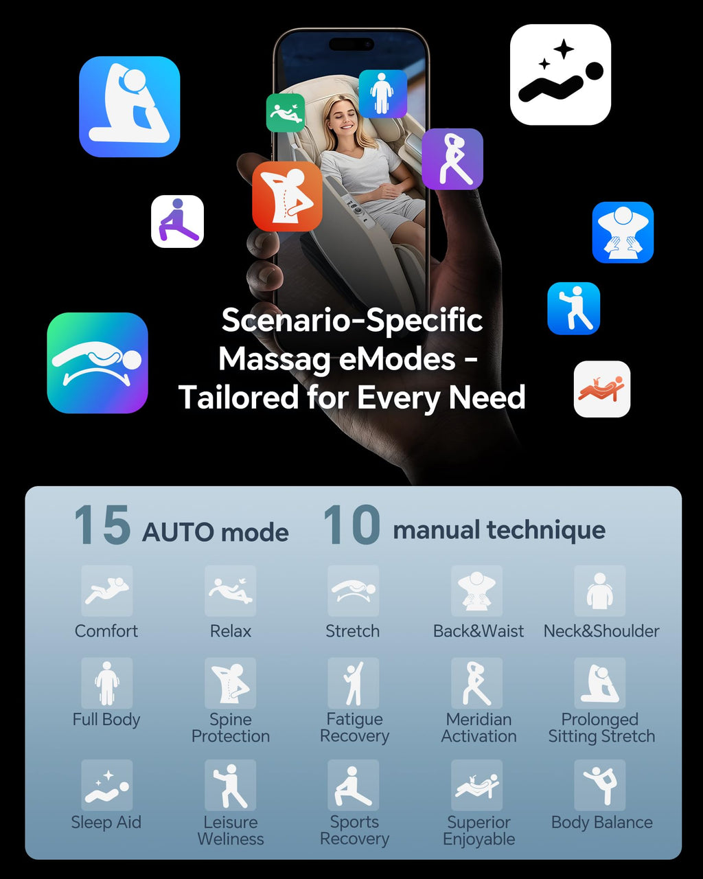 Massage Chair Full Body Zero Gravity, 3D ‌SL-Track Shiatsu Massage with Unique Rocking Sleep Mode, Upgraded Calf & Knee Massage (+11cm) for Tall People, Wireless Charging &Touch Screen,Black