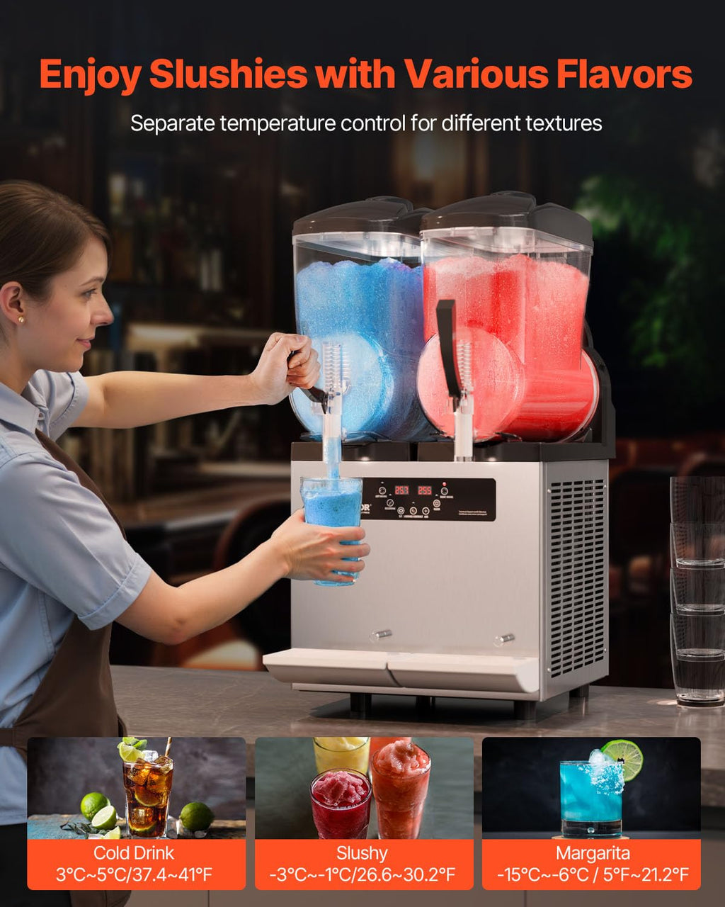 VEVOR Commercial Slushy Machine, 12Lx3 Triple Tank Frozen Drink Machine, 144 Cups Stainless Steel Margarita Smoothie Frozen Drink Maker, Slushie Maker for Home Party Restaurants Cafe Bars