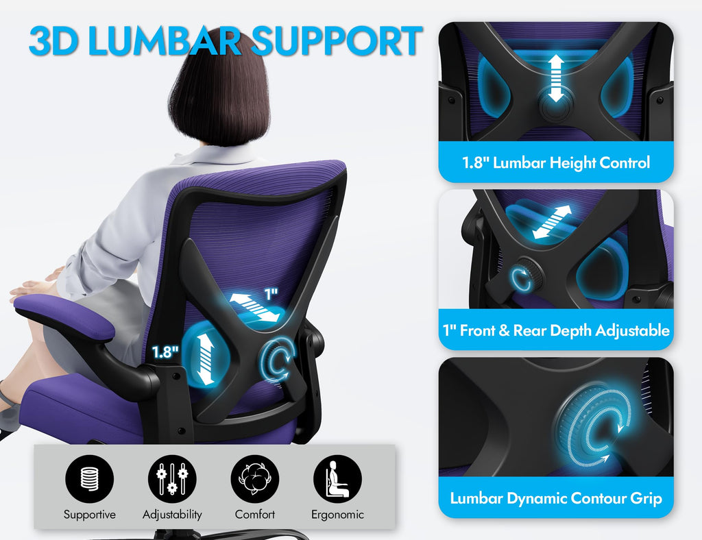Ergalithic Ergonomic Office Chair - X-Shaped Computer Desk Chairs Comfy, Mesh High-Back Gaming Chair with Adjustable Lumbar Support, Executive Task Chair for Adults, Comfortable for Long Hours