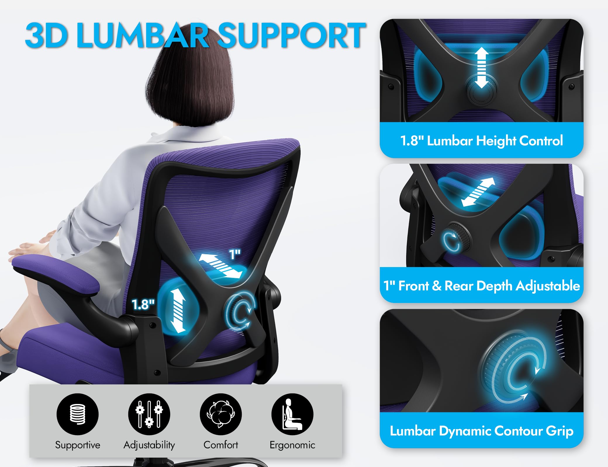 Ergalithic Ergonomic Office Chair - X-Shaped Computer Desk Chairs Comfy, Mesh High-Back Gaming Chair with Adjustable Lumbar Support, Executive Task Chair for Adults, Comfortable for Long Hours
