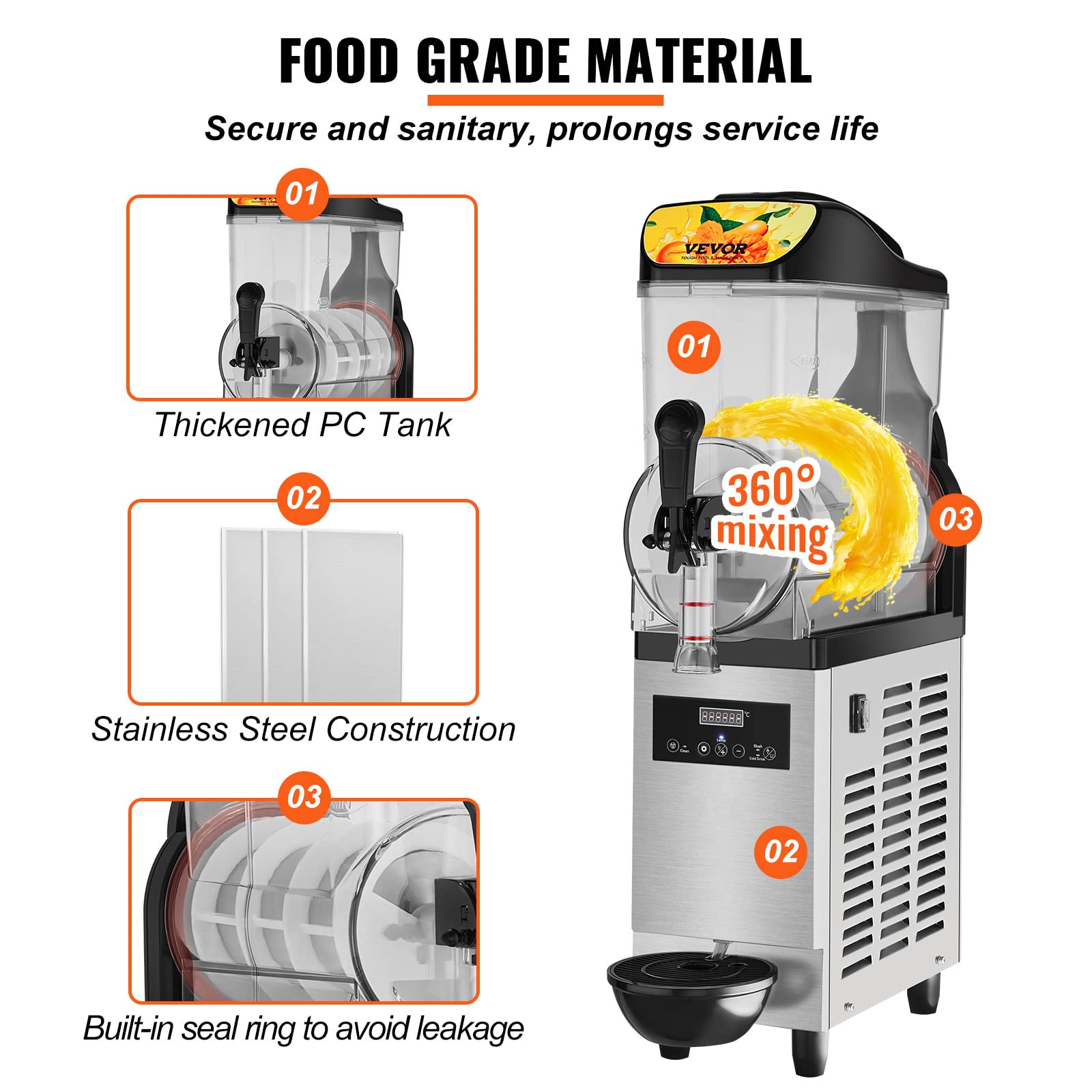 VEVOR Slushie Machine, 6L/1.6Gal Commercial Slushy Maker, Frozen Drink Maker with Self-Cleaning, Margarita Machine for Restaurants Bars Party for Slushie, Margaritas, Milkshake & More
