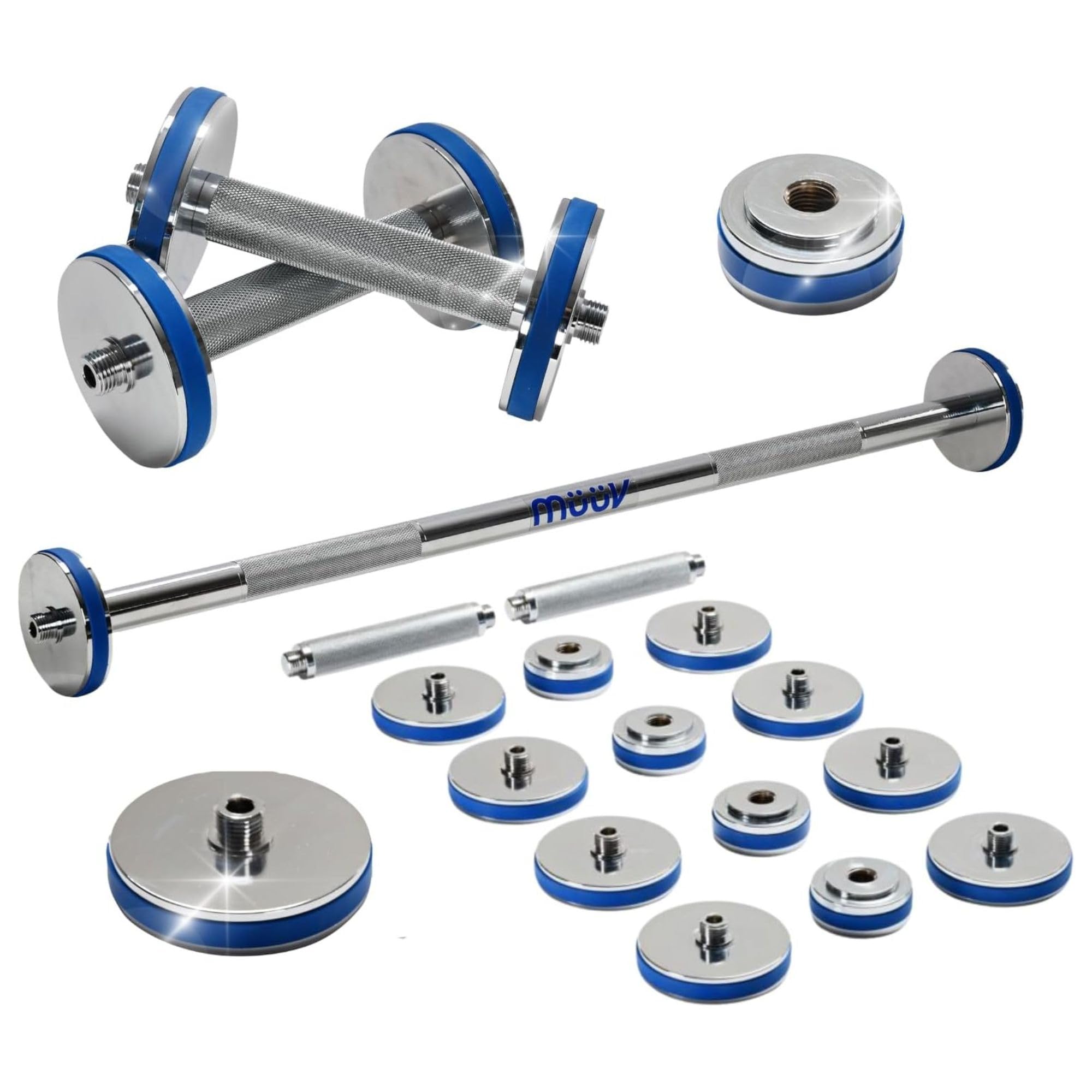 müüv Adjustable Barbell Set – 2-in-1 Dumbbell & Barbell System for Home Gym, 5–40 lb Weight Set with Plates & Handles – Compact Strength Training Equipment for Men & Women