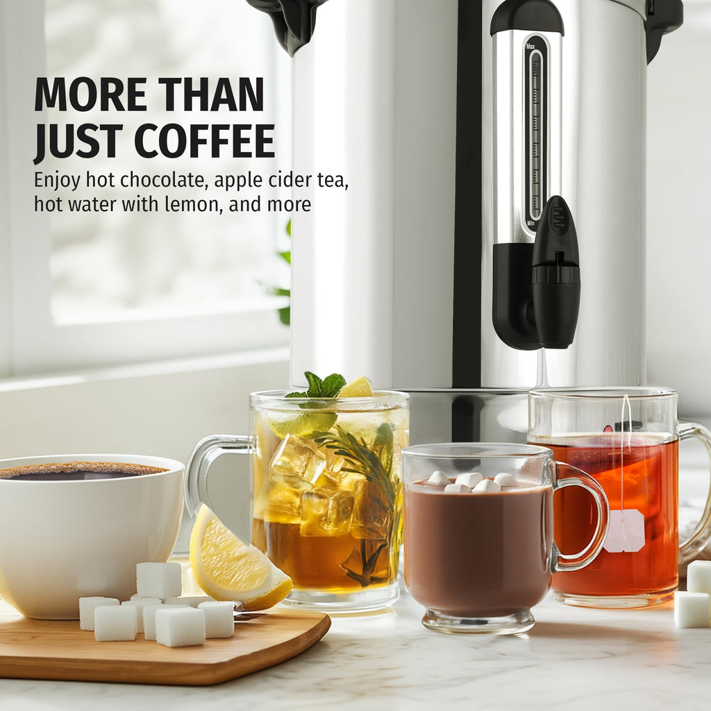Zulay Kitchen 50 Cups Commercial Grade Coffee Maker Hot Water Urn - Percolator With Double-Wall Stainless Steel, Quick Brew, Stays Hot for Tea & Beverage at Events & Catering - Silver