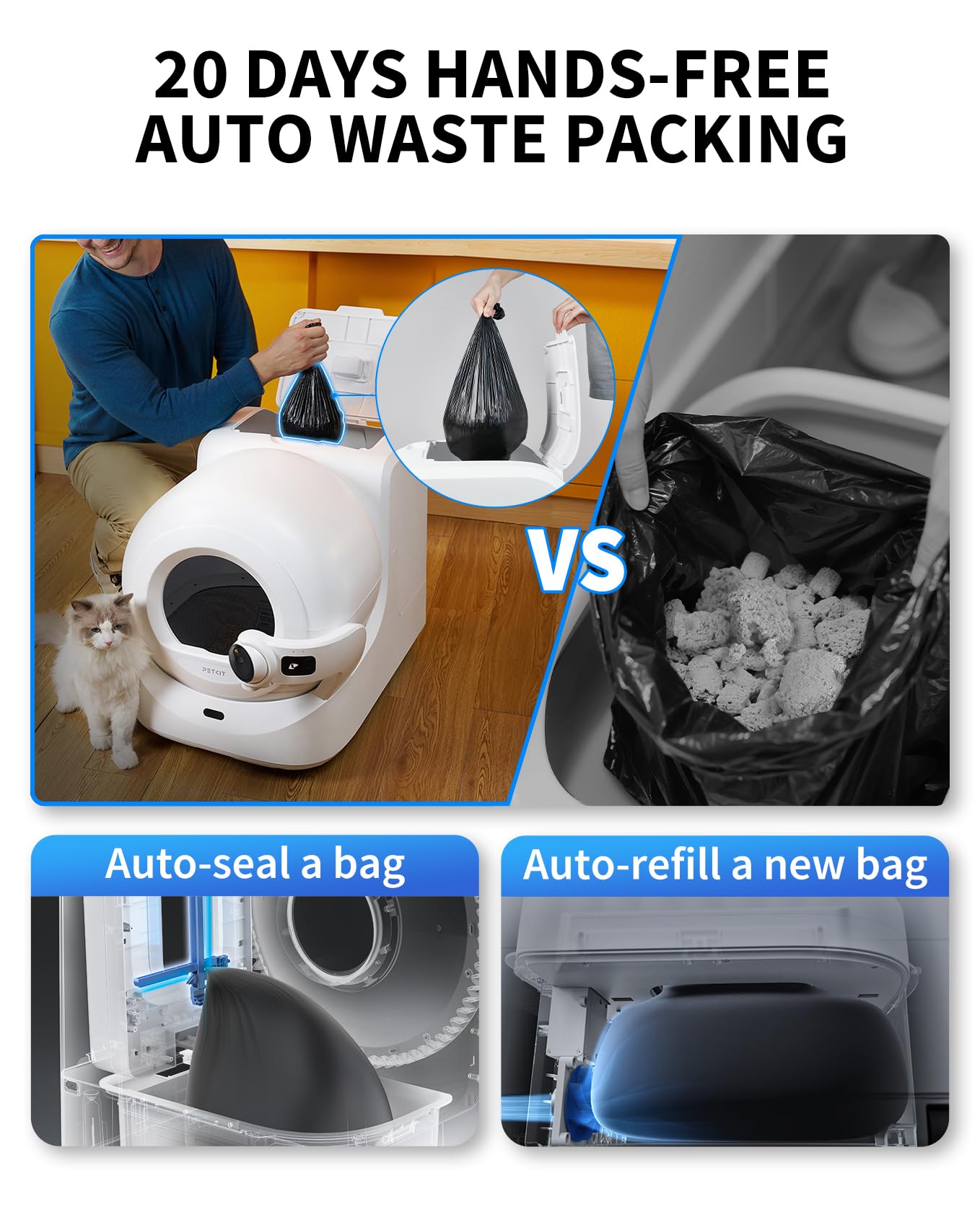 PETKIT Purobot Ultra Auto Waste Packing & Multi-Cat Toilet Behavior Ai Camera Tracking Automatic Self-Cleaning Cat Litter Box, Smart Robot with 5G WiFi App Control&Integration Safety&Odor Free