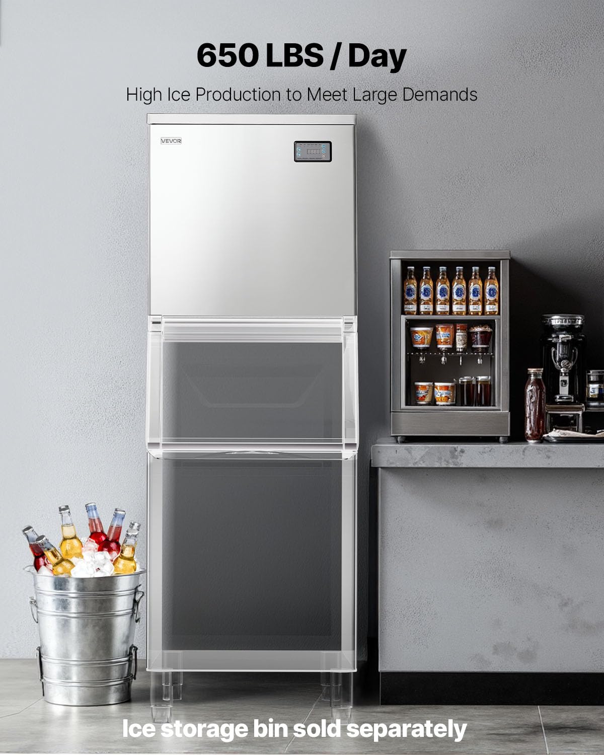 VEVOR Commercial Ice Maker Machine - Head, 300 Lbs/Day Stainless Steel Ice Machine with Scheduled Ice-Making, Self-Cleaning, Adjustable Thickness, Ideal for Restaurant Bar Cafe Hotel - Head Only