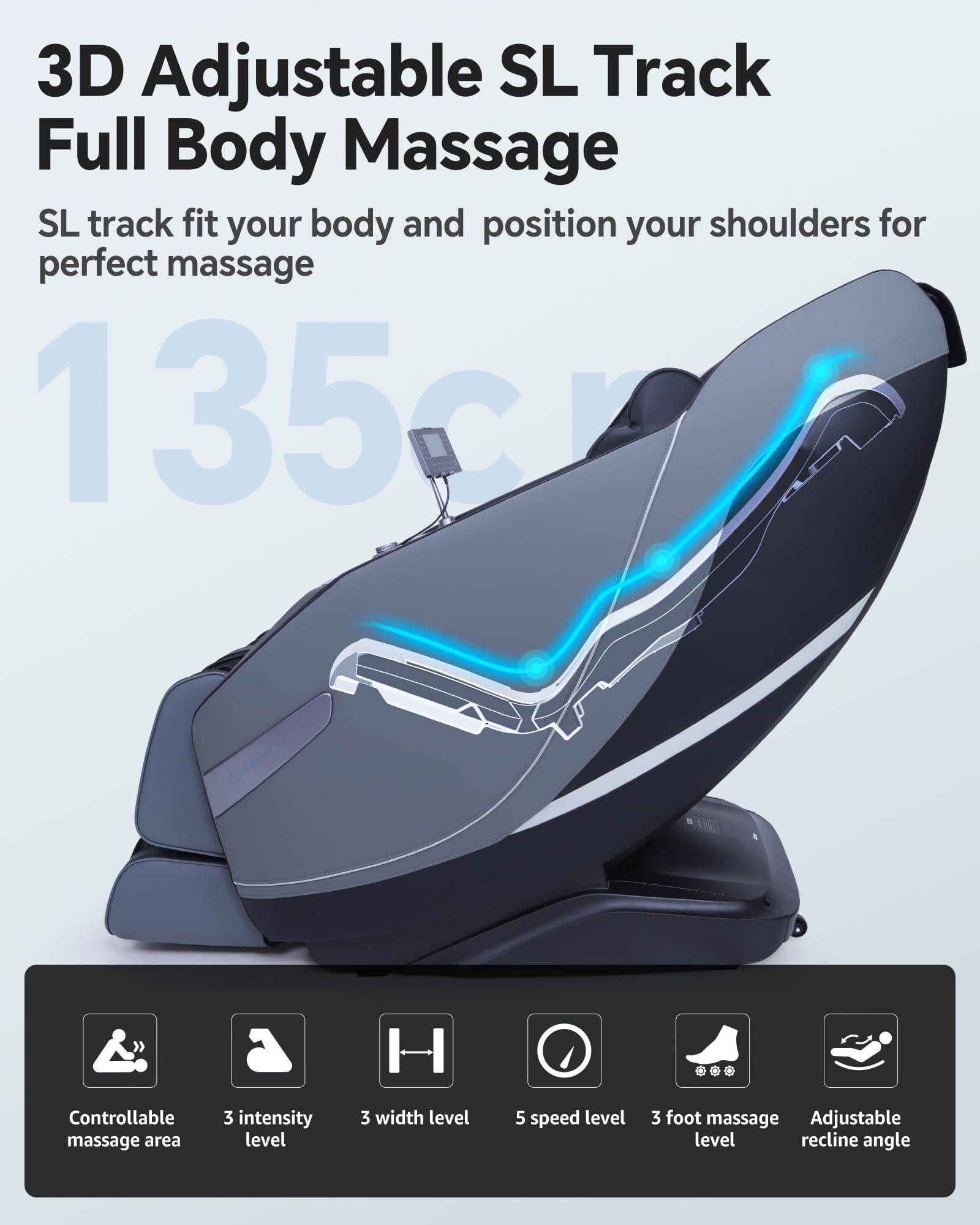 Massage Chair Full Body Zero Gravity, 3D ‌SL-Track Shiatsu Massage with Unique Rocking Sleep Mode, Upgraded Calf & Knee Massage (+11cm) for Tall People, Wireless Charging &Touch Screen,Black