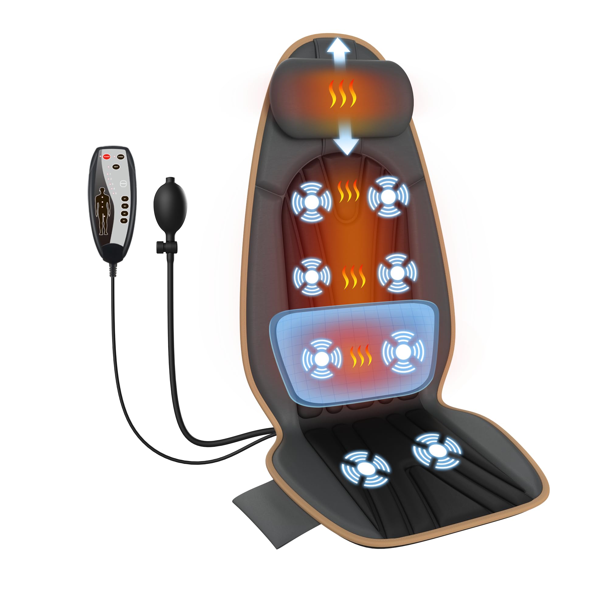 SLOTHMORE Massage Chair Pad, Back Massager for Chair, Massage Seat Cushion with 8 Vibration Motors, 2 Heat Levels for Neck/Back, Home & Office Use, Father Day Gifts