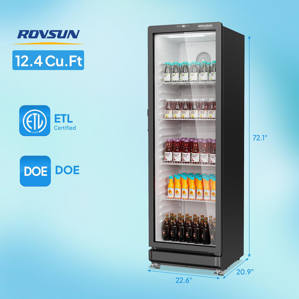 ROVSUN 8 Cu.Ft Commercial Refrigerator Display Refrigerator ETL NSF Certified, Slim Commercial Beverage Cooler Glass Door Merchandiser Drink Fridge w/Adjustable Shelves LED Light for Bar Restaurant