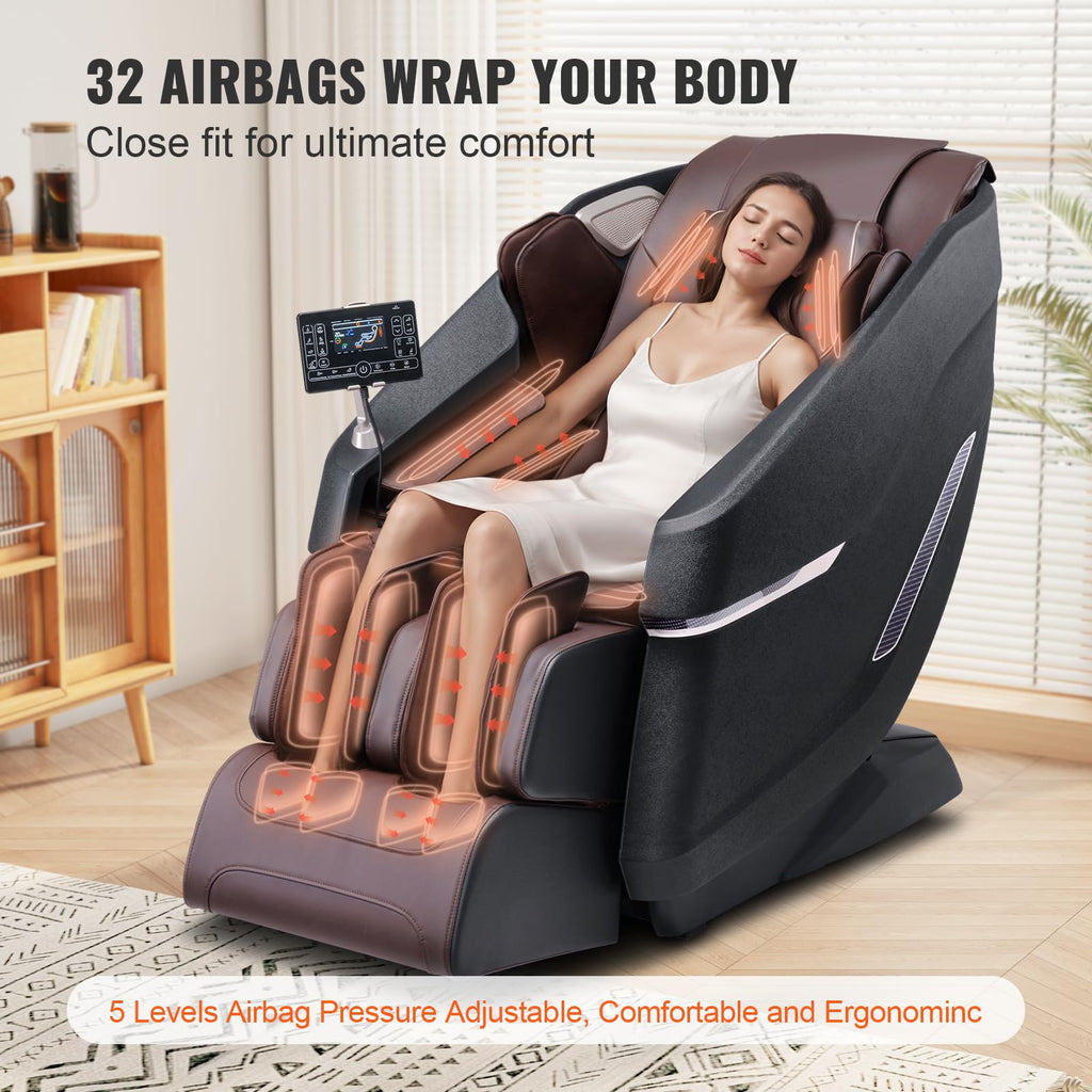 VEVOR Massage Chair - Full Body Zero Gravity Recliner with Multi Auto Modes, 3D Shiatsu, Heating, Bluetooth Speaker, Airbag, Foot Roller, and Touch Screen