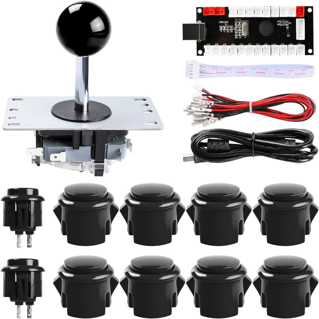 1-Player PC Joystick DIY Kit Arcade Joystick DIY Parts,1x Zero Delay USB Encoder + 1x Joystick + 10x Arcade Button for MAME, Raspberry Pi RetroPie DIY, Classic Arcade DIY for Kids - Black