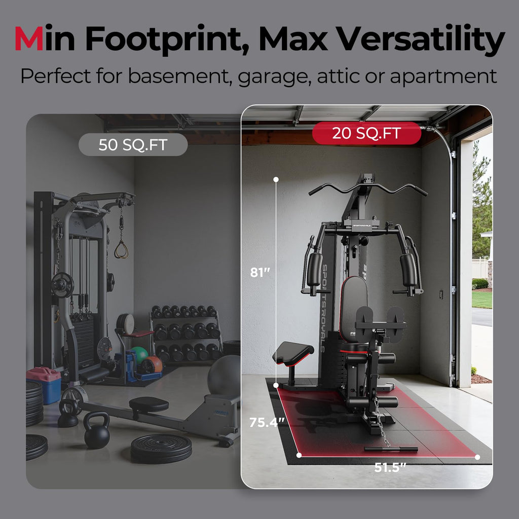 Sportsroyals Home Gym, Multifunctional Workout Station with Leg Press, 150LBS Weight Stack Full Body Workout Equipment for Home Exercise Fitness Strength Training