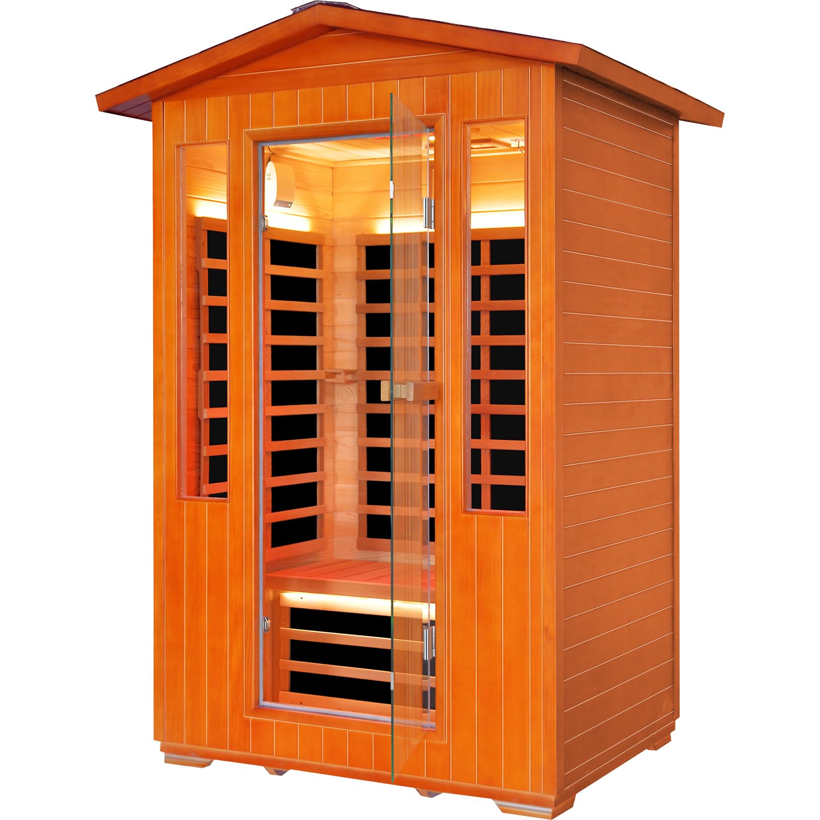 2 Person Infrared Sauna Far Infrared Sauna Room for Home Indoor 2000W Low-EMF Wood Dry Sauna with Full Starry Sky Lights Ceiling in 7 Color Speaker Fast Heating Easy Assembly- 47.3*41.3*74.8 IN