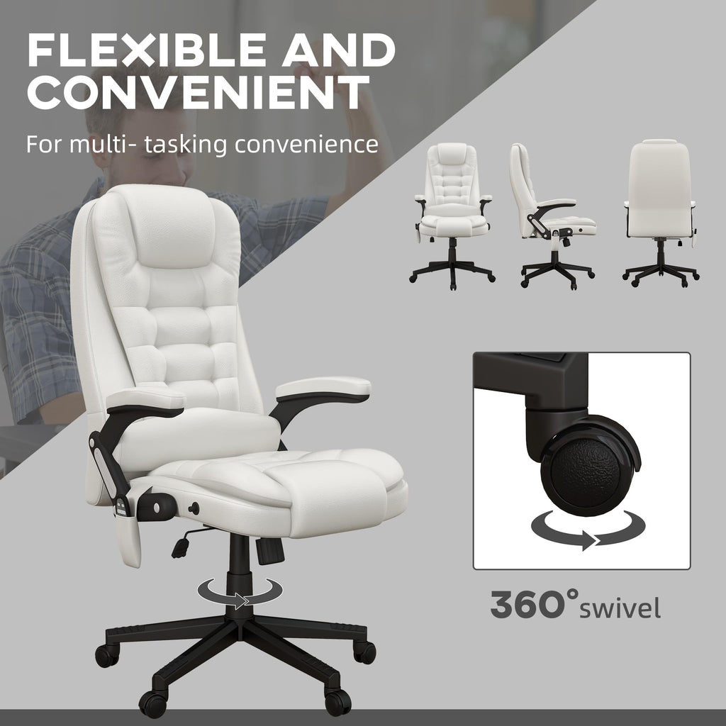 HOMCOM High Back Vibration Massage Office Chair with 6 Vibration Points, Heated Reclining PU Leather Computer Chair with Armrest and Remote, Brown