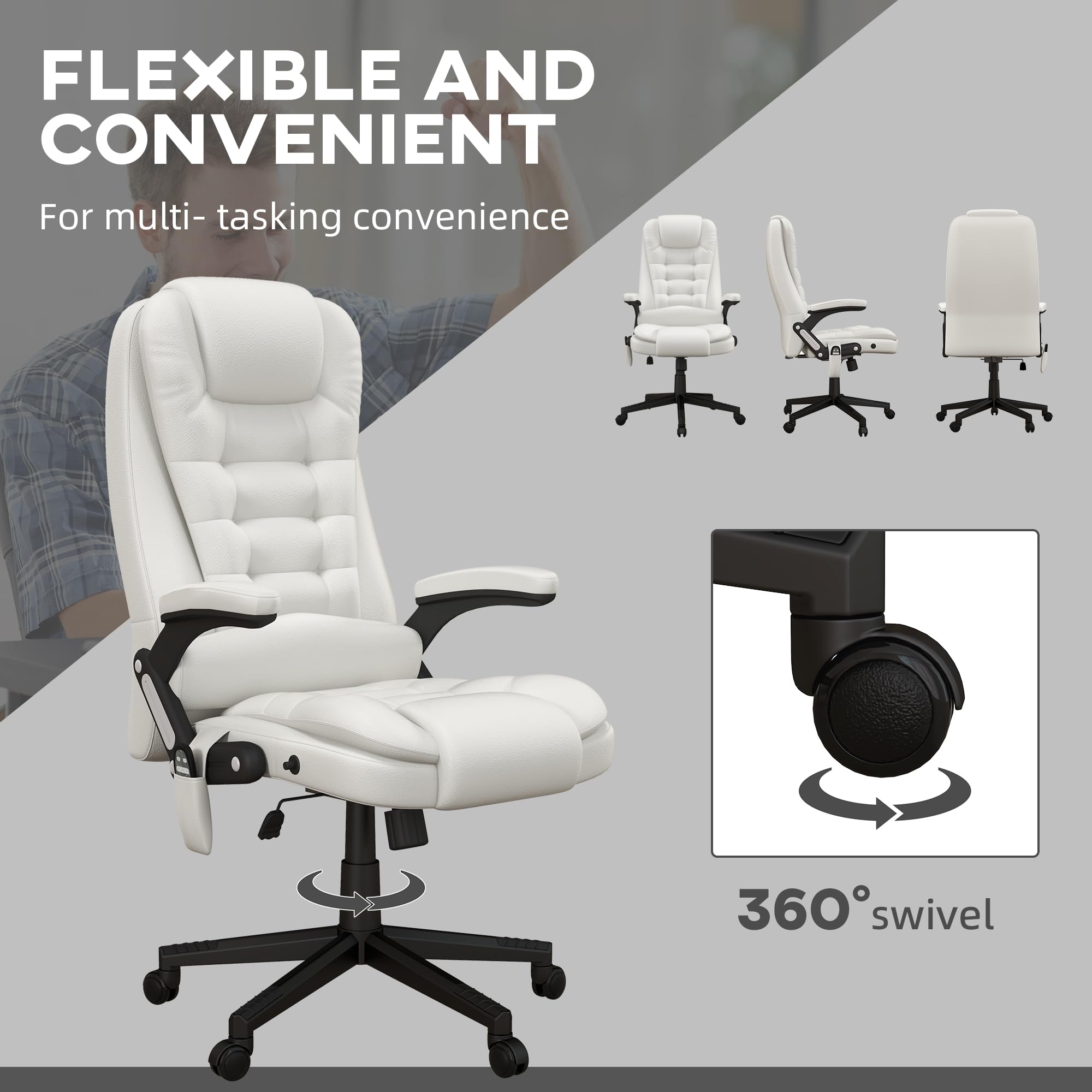 HOMCOM High Back Vibration Massage Office Chair with 6 Vibration Points, Heated Reclining PU Leather Computer Chair with Armrest and Remote, Brown