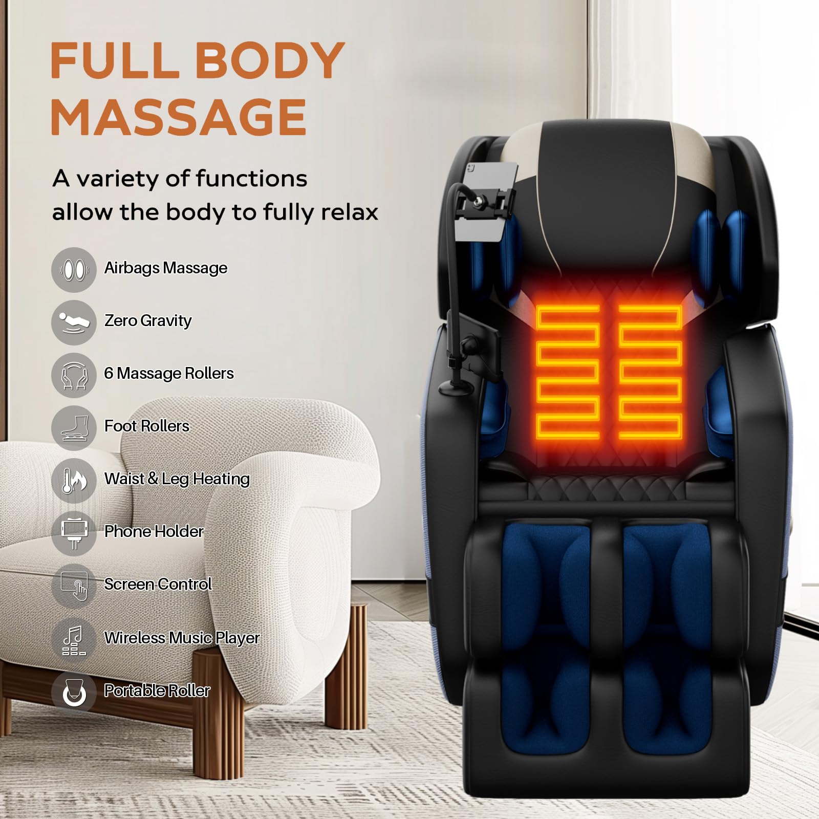 2026 Massage Chair Full Body, Zero Gravity Massage Chair with Auto Modes, Airbag Massage, 6 Fix Point Rollers, Foot Massage, Heating, Touch Screen Controller, Home Massage Chairs