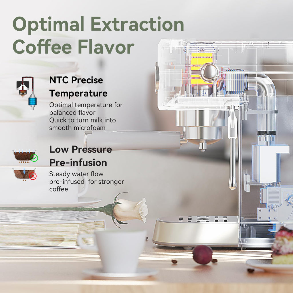 Gevi Commercial Espresso and Coffee Makers, Professional 20 Bar Espresso Maker with Milk Frother, Stainless Steel Expresso Coffee Machines for Home, Compact Cappuccino Machine, Great Gift