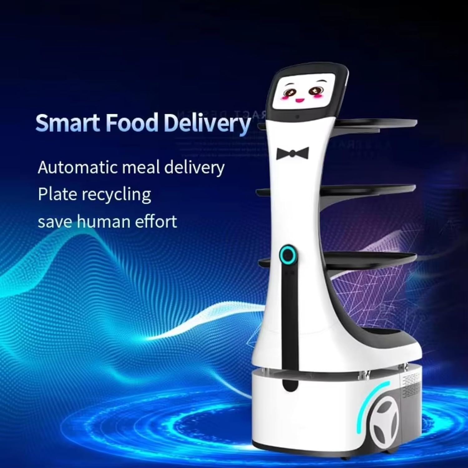Intelligent Delivery Robot with HD Advertising Screen, Adjustable Suspension & Precise Speed Control, Spill Proof Tray for Restaurant Hotel, Auto Charging & Autonomous Cruise Service