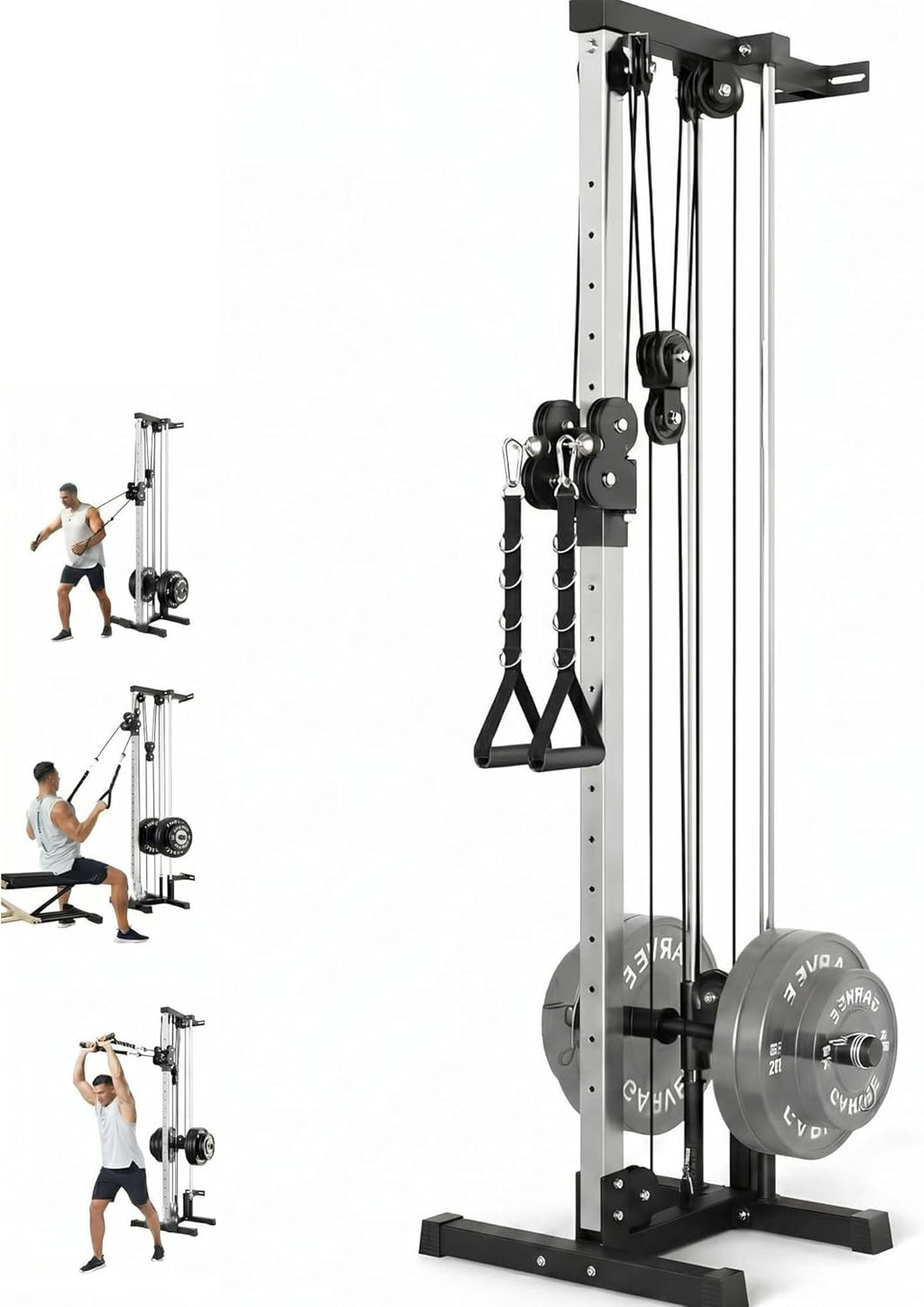Wall Mount Cable Station, 18 Position Height Adjustable LAT Pulldown Machine with Dual Pulley System, Cable Crossover Machine for Home Gym