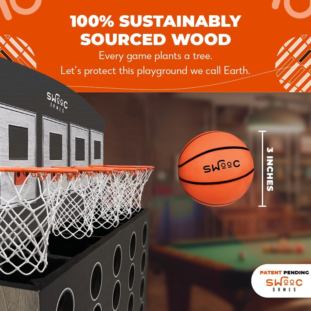Swooc Games - Low Post Lineup™ | Wall Mounted Giant Basketball 4 In A Row w/ 5+ Games | Basketball Hoop For Room Wall Games | Game Room Games | Mini Basketball Hoop Indoor Connect | Four In A Row Game