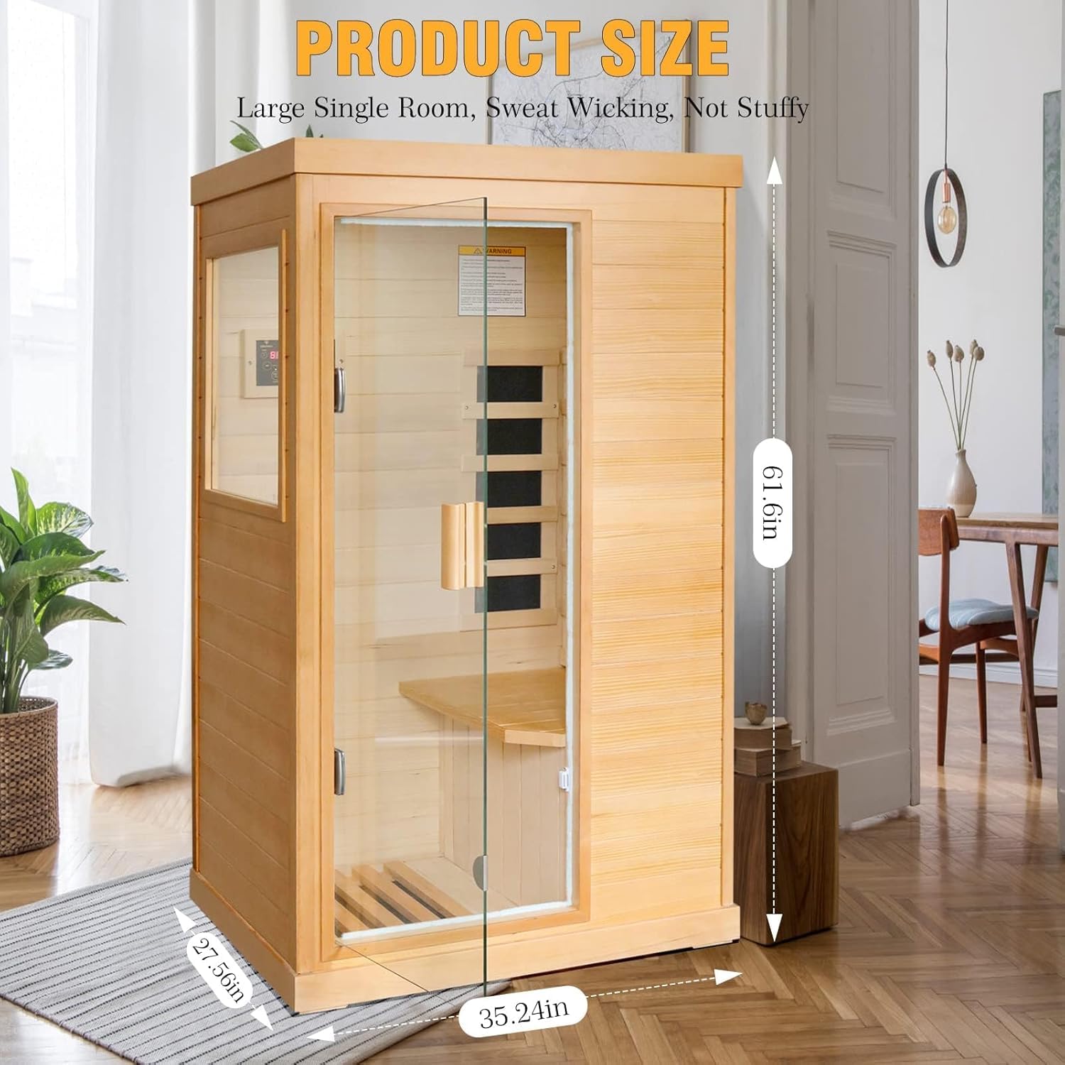 2 Person Infrared Sauna Far Infrared Sauna Room for Home Indoor 2000W Low-EMF Wood Dry Sauna with Full Starry Sky Lights Ceiling in 7 Color Speaker Fast Heating Easy Assembly- 47.3*41.3*74.8 IN