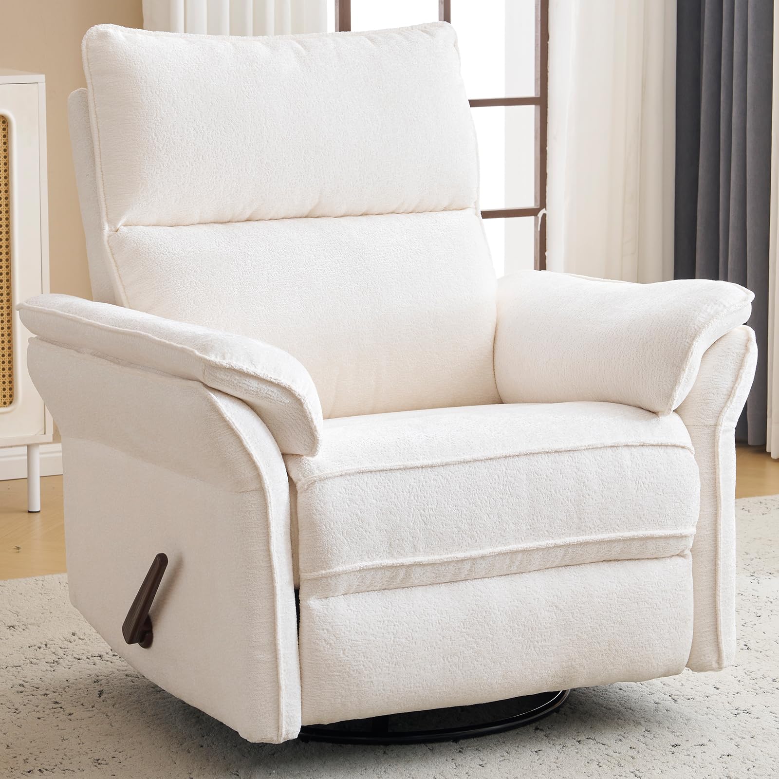 Oversized Rocking Chair Nursery with Massage and Heat, Glider Recliner Nursery Chair with Adjustable Headrest, Power Swivel Rocker Recliner Chair with USB Port, Dark Grey