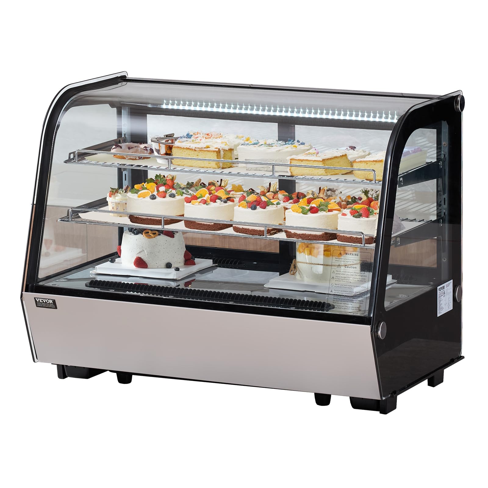 VEVOR Refrigerated Display Case, 3.5 Cu.Ft./100L, 2-Tier, Countertop Pastry Display Case Commercial Display Refrigerator with LED Lighting, TURBO Cooling, Frost-Free Air-Cooling, Rear Sliding Door