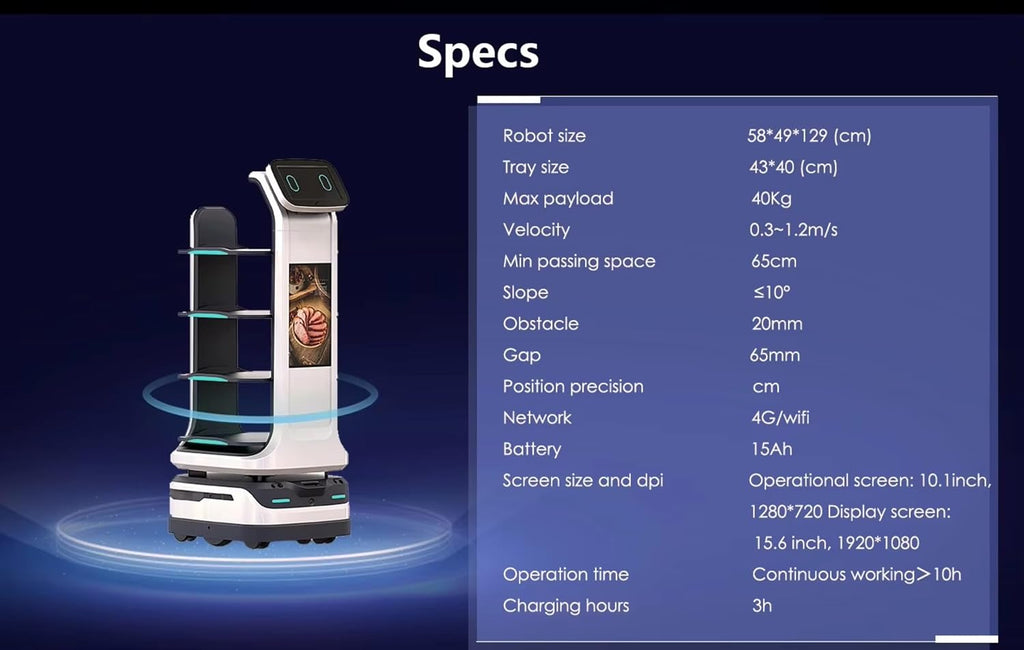 Autonomous Food Delivery Robot – Smart Restaurant Waiter, Large Capacity Tray, Indoor Navigation with Elevator Control, Automatic Obstacle Avoidance, Self-Charging, Contactless Commercial Meal Server