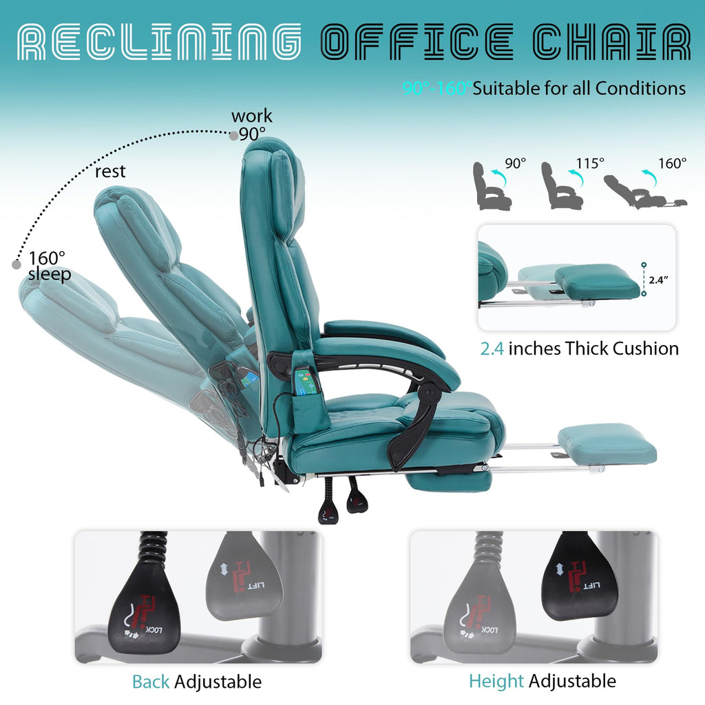 Massage Office Chair with Foot Rest 6 Points Vibration and Heat Home Office Desk Chairs for Heavy People 400lbs Reclining Managerial Chairs Ergonomic Executive Chair (Black)