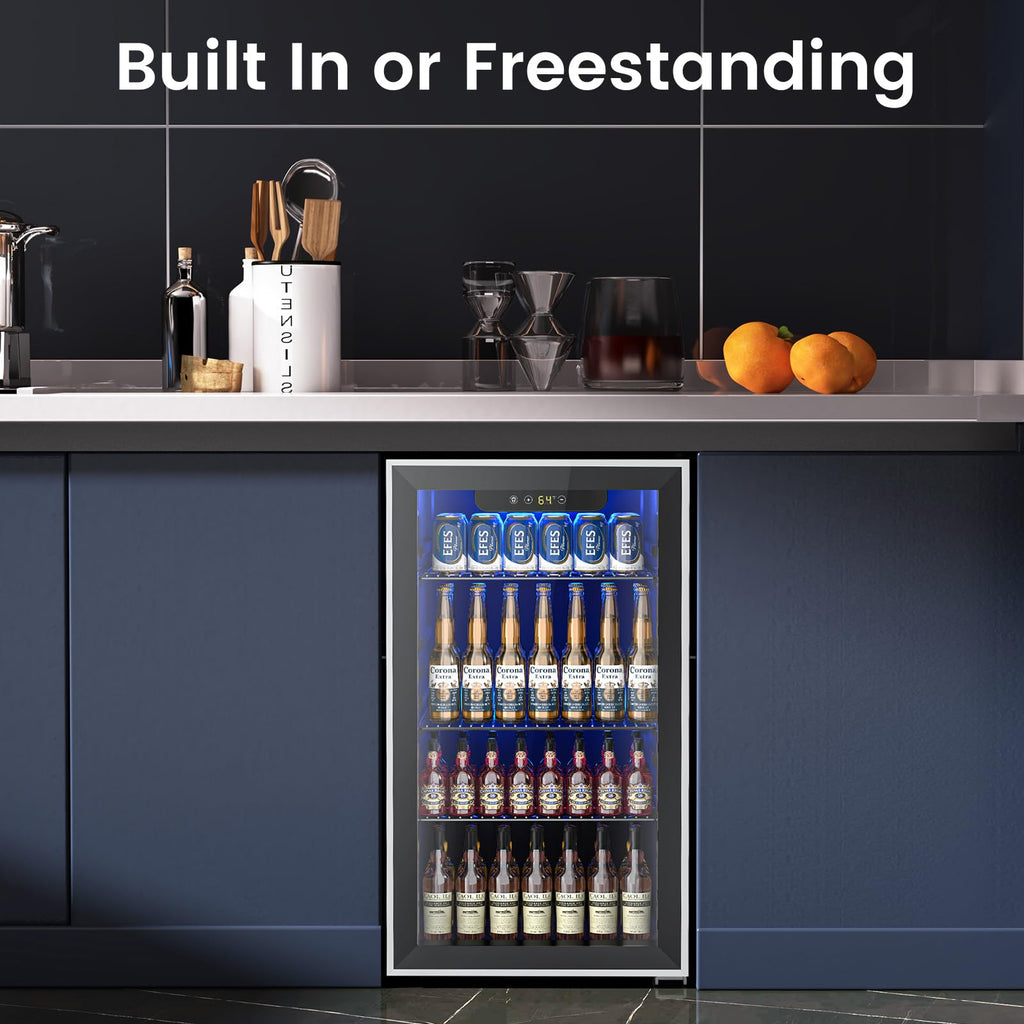 Electactic 50 Cans Beverage Refrigerator Cooler, 1.3 Cu.ft Mini Fridge Countertop Drink Cooler with Glass Door for Beer, Soda,Wine, Adjustable Digital Temperature Control for Home Dorm Bar, Black