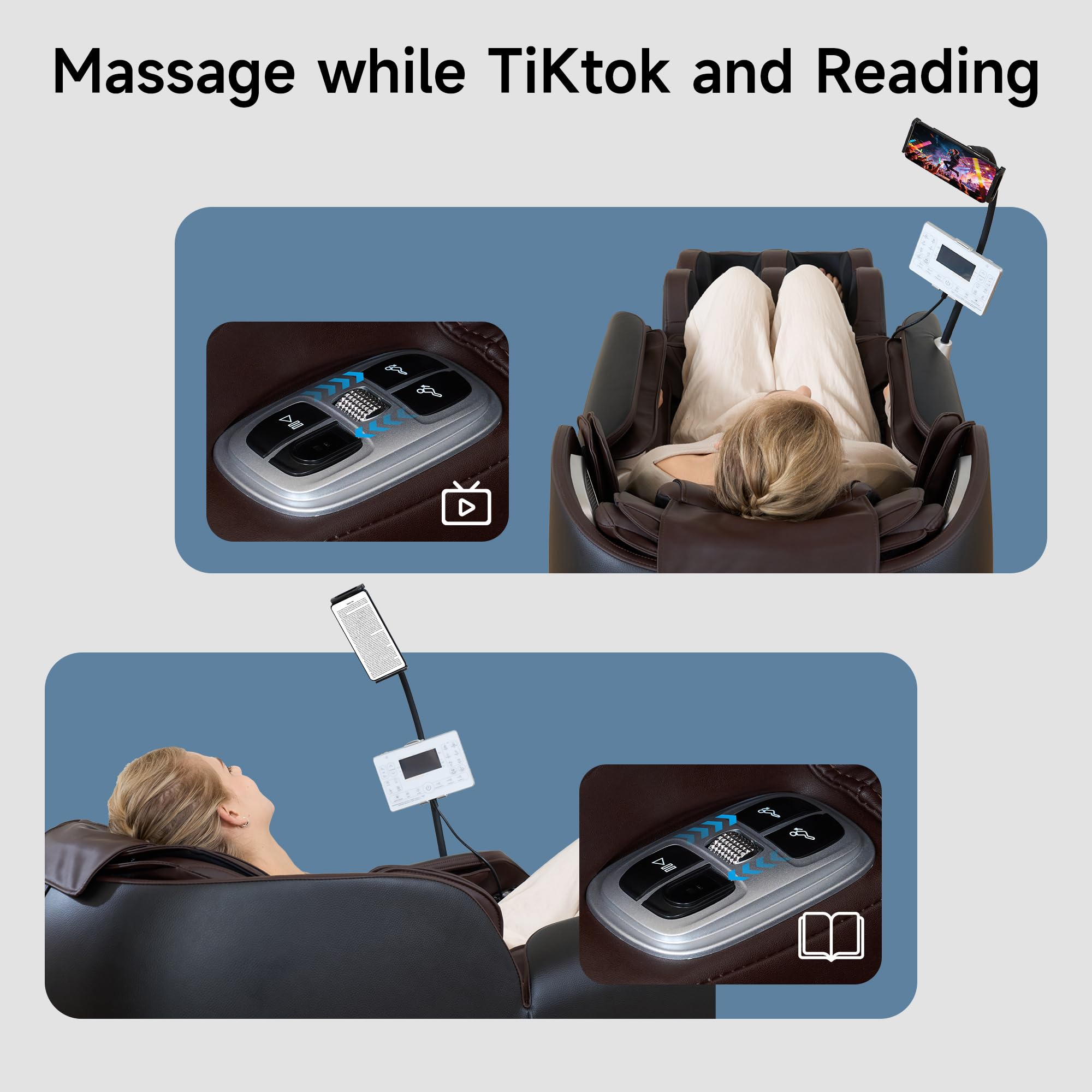 Real Relax Massage Chair Full Body with Unique Phone Controller,Heart and Blood Measurement, Zero Gravity 3D SL-Track Recliner with APP Control, Child Lock,Pause Button, Back Pad, Favor-06, Blue