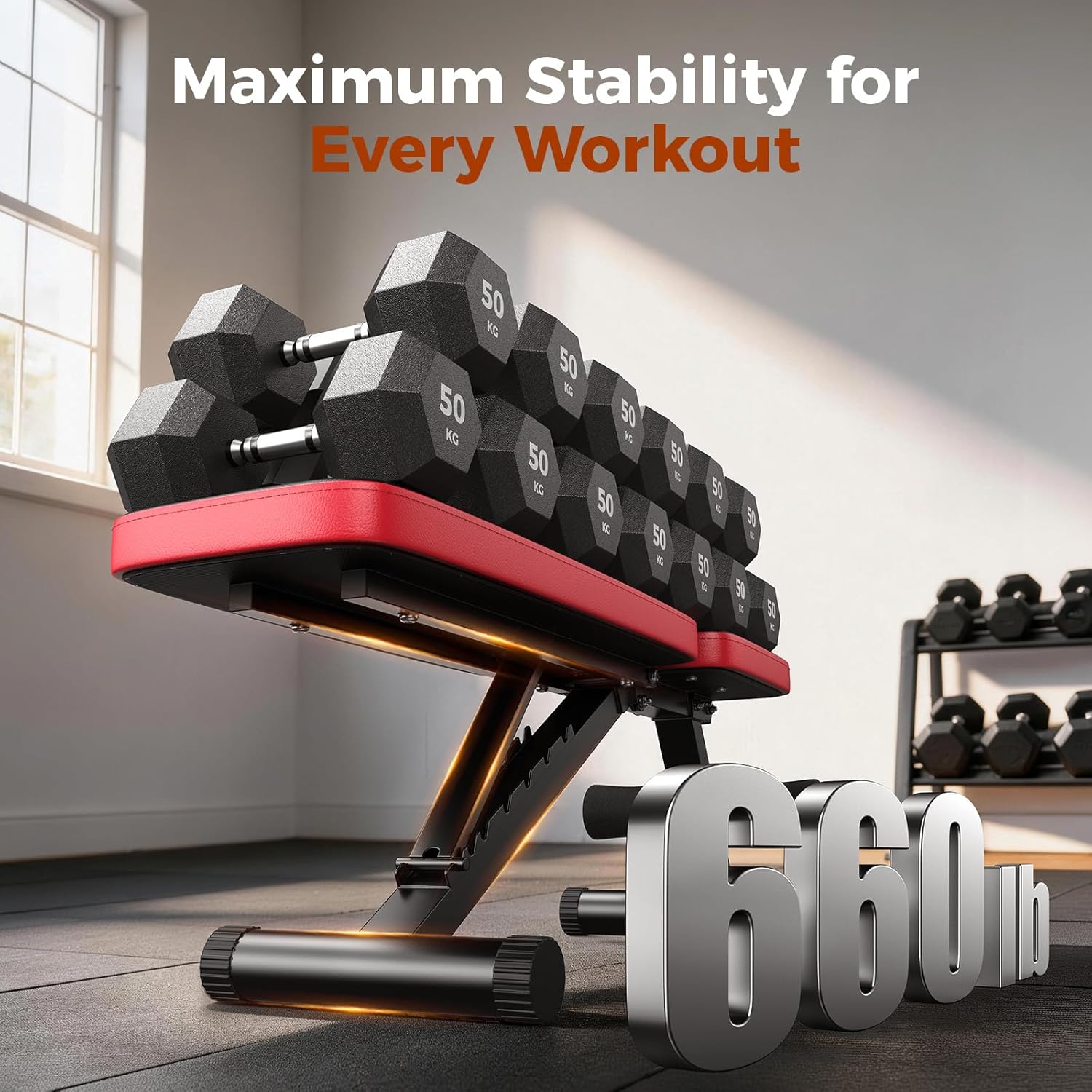 NICEPEOPLE Adjustable Weight Bench and Dumbbell Set for Home Gym, 660LBS Capacity Workout Bench with Adjustable Dumbbell Set of 2, 25LBS Pair (Total 50LBS) with Storage Box for Full Body Workouts