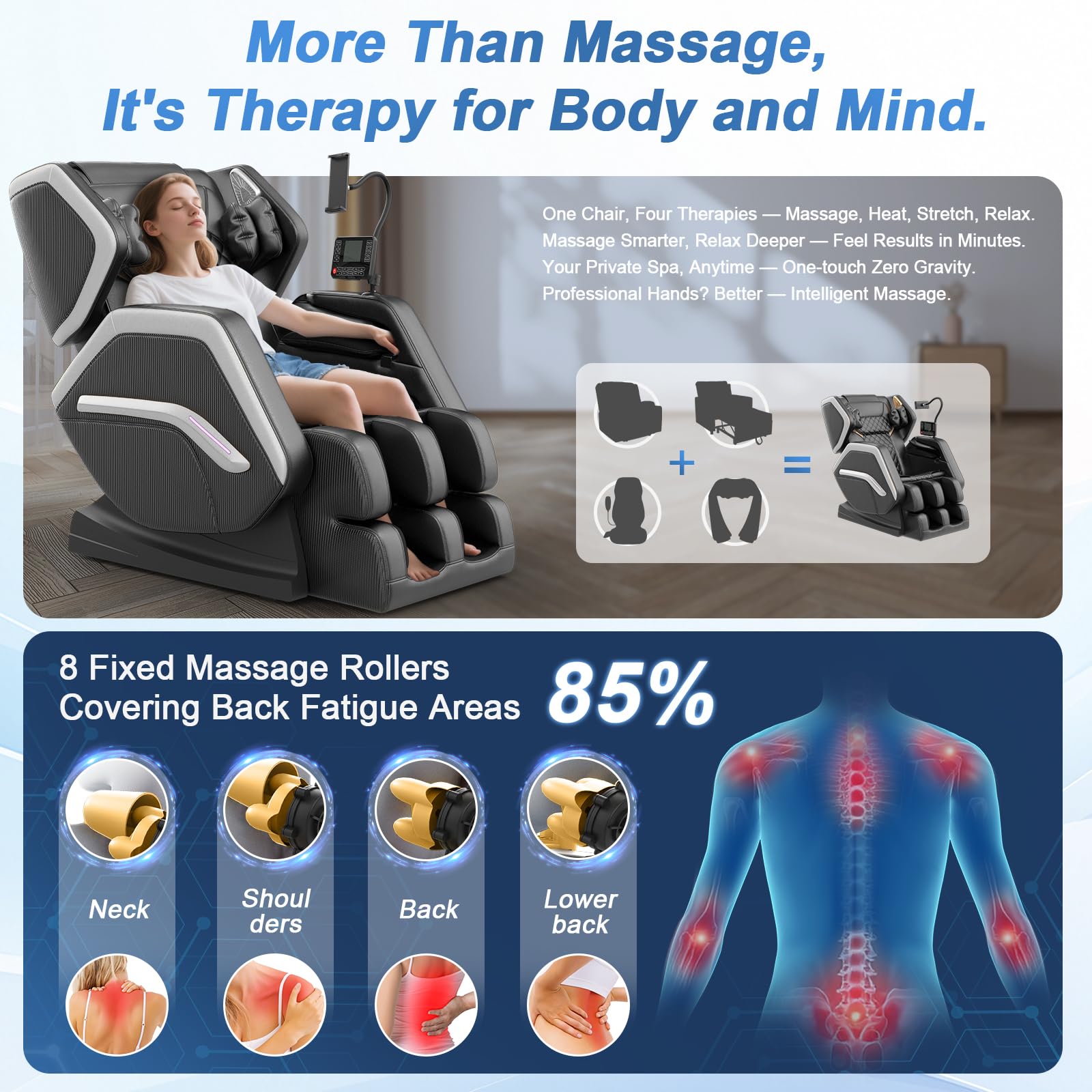 Massage Chair Full Body, Zero Gravity Massage Chair 2026 for Back Fatigue with 10 Fixed Rollers, Heating, Airbags, Phone Controller, Nightlights, Bluetooth Speaker for Living Room, Bedroom