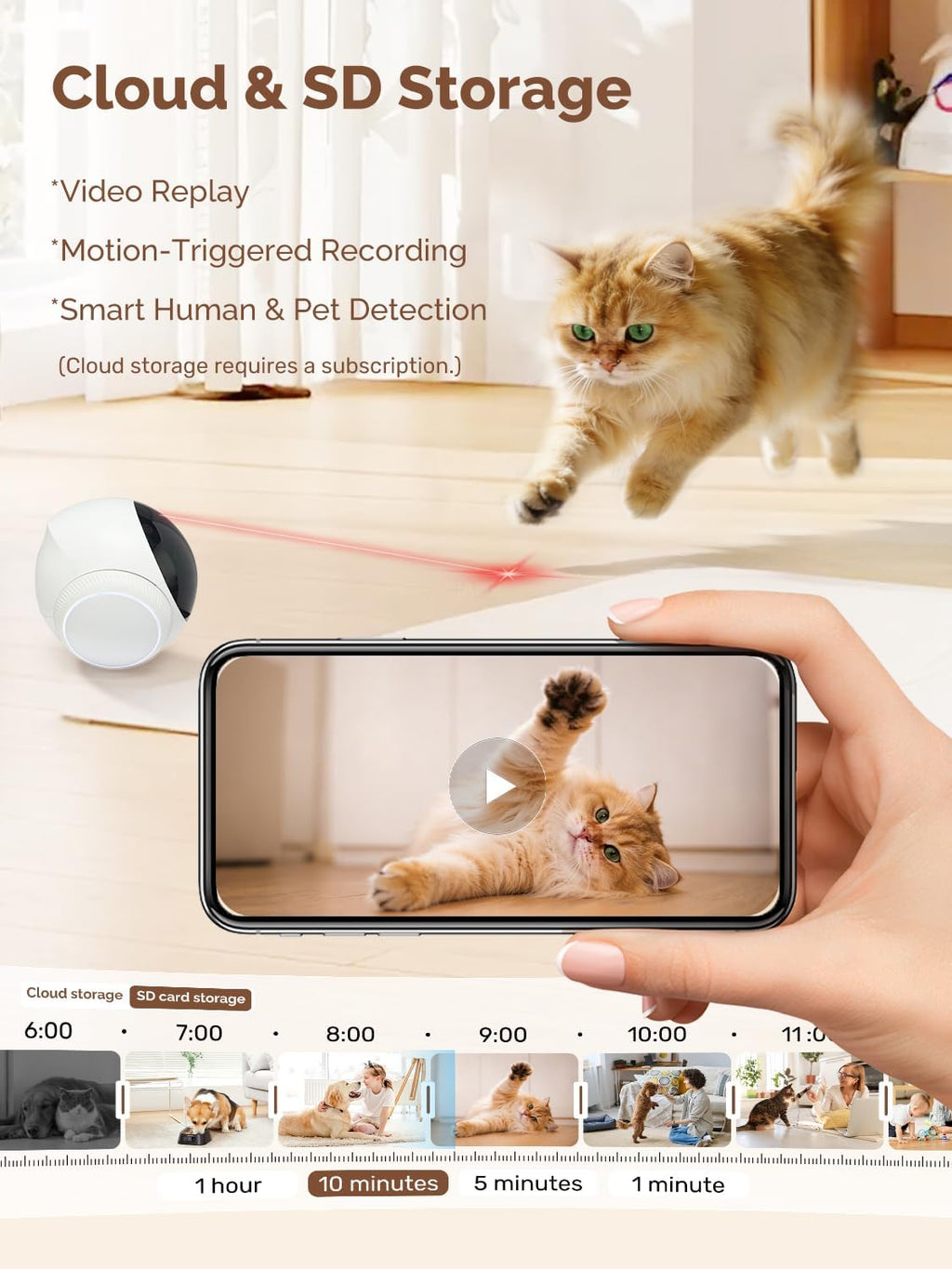 Orison Smart Mobile Pet Camera Robot, 1080P HD Indoor Pet Camera for Home, Auto Patrol & Auto Recharge, Night Vision, Two-Way Audio, App Control, Local Storage