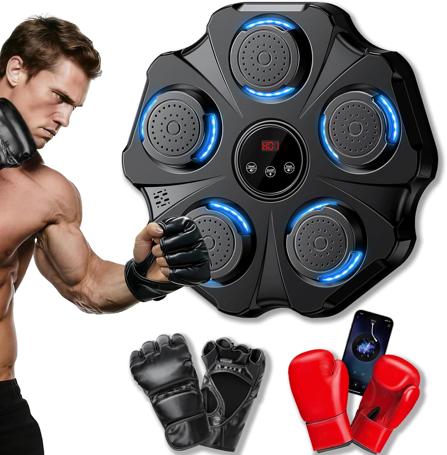 2026 Upgraded Music Boxing Machine - Interactive Punching Trainer, Large Size Wall Mounted Electronic Boxing Target with Adult & Kids Gloves, 9 Modes & 9 Speeds for Adults & Kids