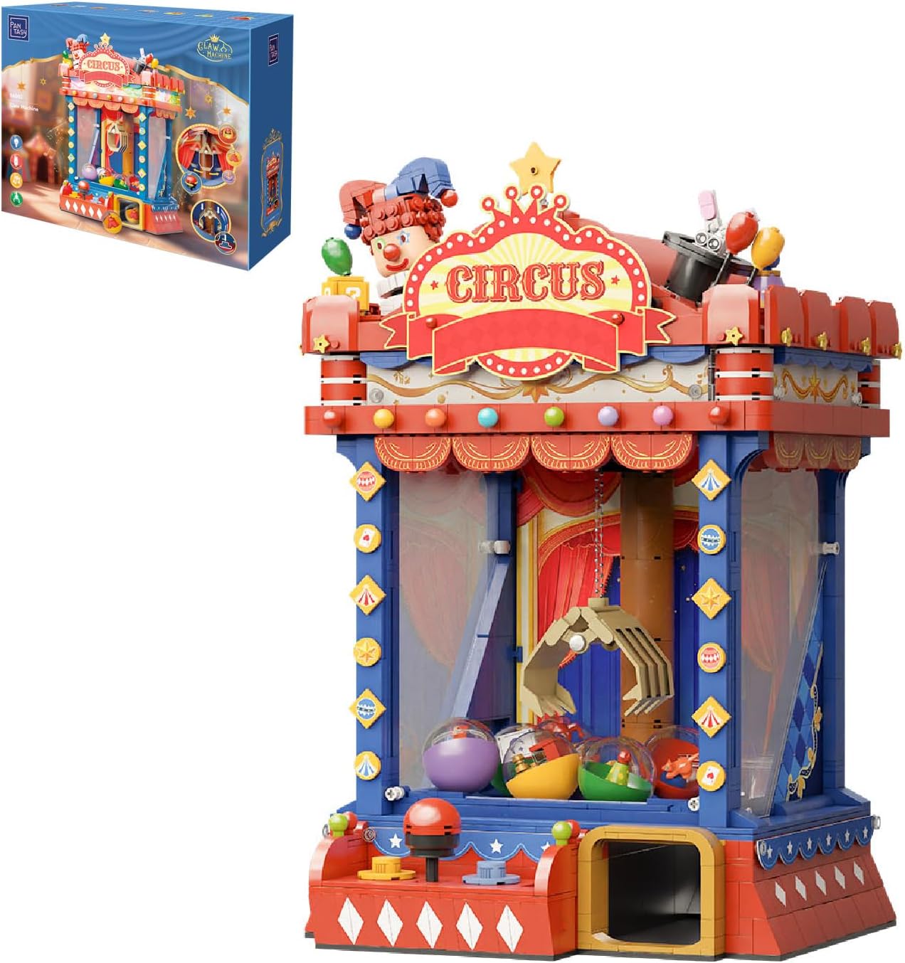 PANTASY Retro Circus Claw Machine Building Kit, Arcade Style Arcade Machine Block Model with Lights & Music, Interactive Collectible Building Set and Display Toy for Adults and Kids