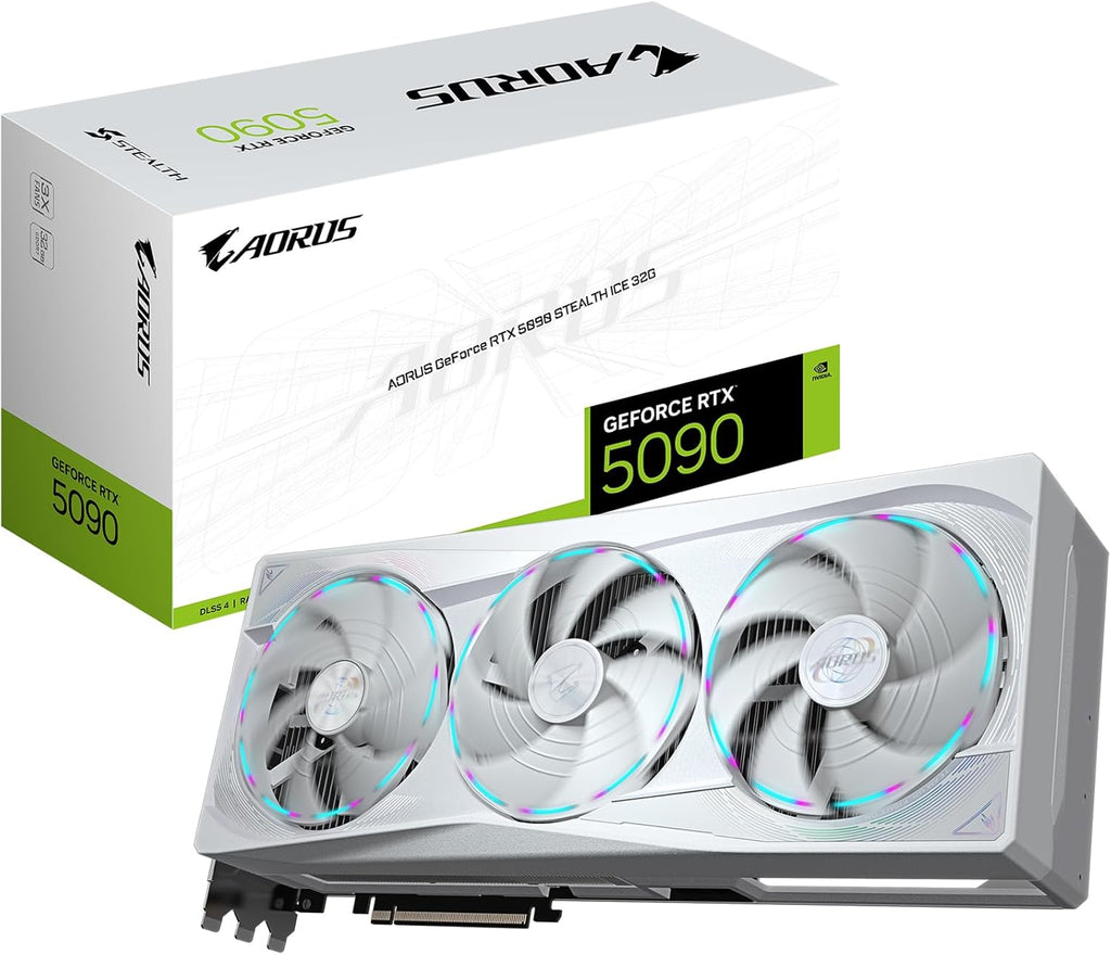 GIGABYTE AORUS GeForce RTX 5090 Stealth ICE 32G Graphics Card, 32GB 512-bit GDDR7, PCIe 5.0, WINDFORCE Cooling System, Versatile VGA Holder, GV-N5090AORUSST ICE-32GDVideo Card