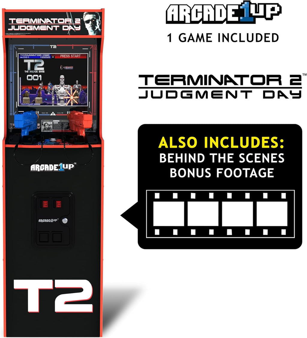 Arcade1Up Terminator 2 Deluxe Arcade Machine with Real-Feel Arcade Guns, 17" BOE Color Monitor, Dual Speakers and Wi-Fi Online Leaderboards, 5' Tall