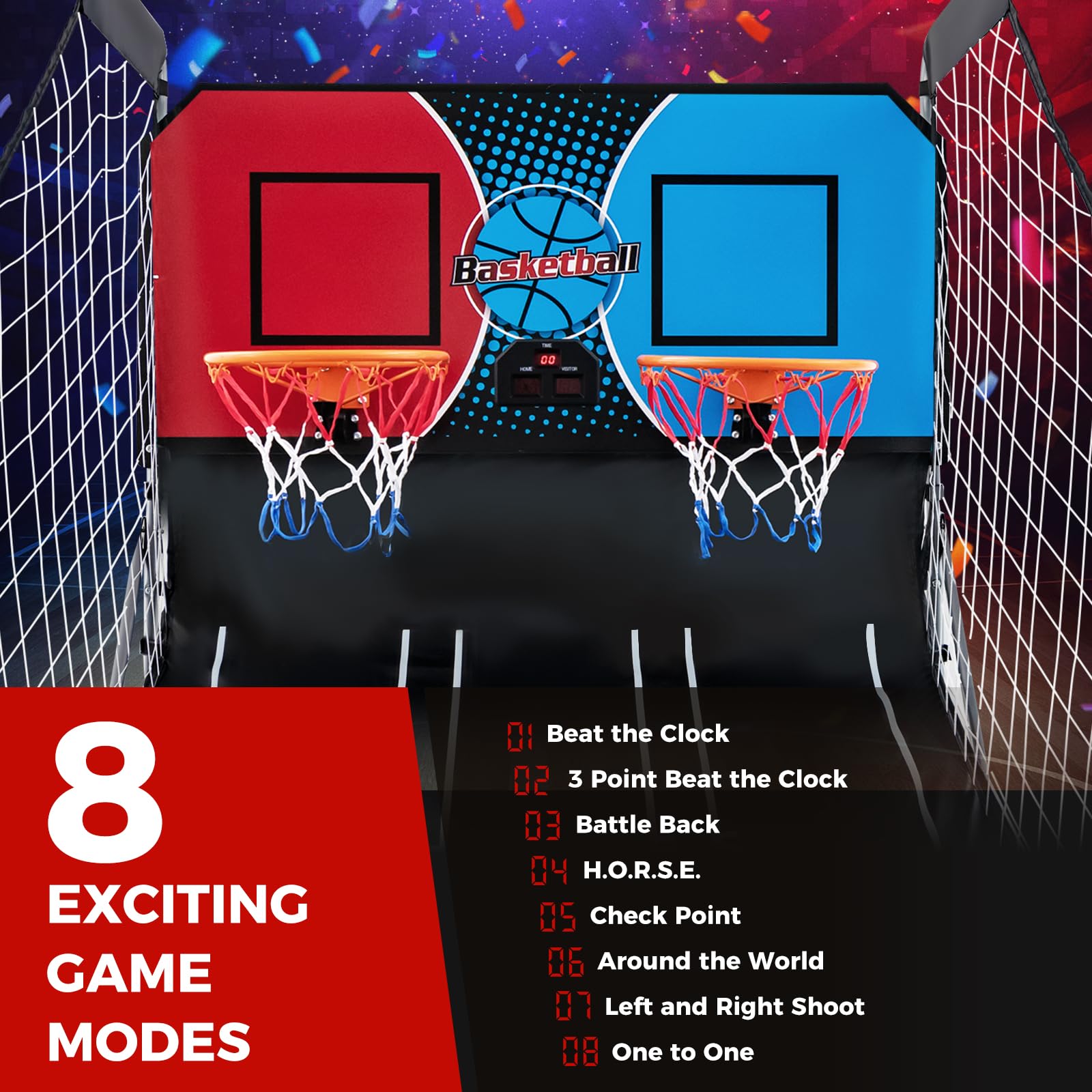 KOTEK Basketball Arcade Game Indoor, Foldable Dual Shot Electronic Basketball Games for 2 Players w/8 Game Options & LED Scoring System, Basketball Hoop Arcade for Family Home Play (Green)