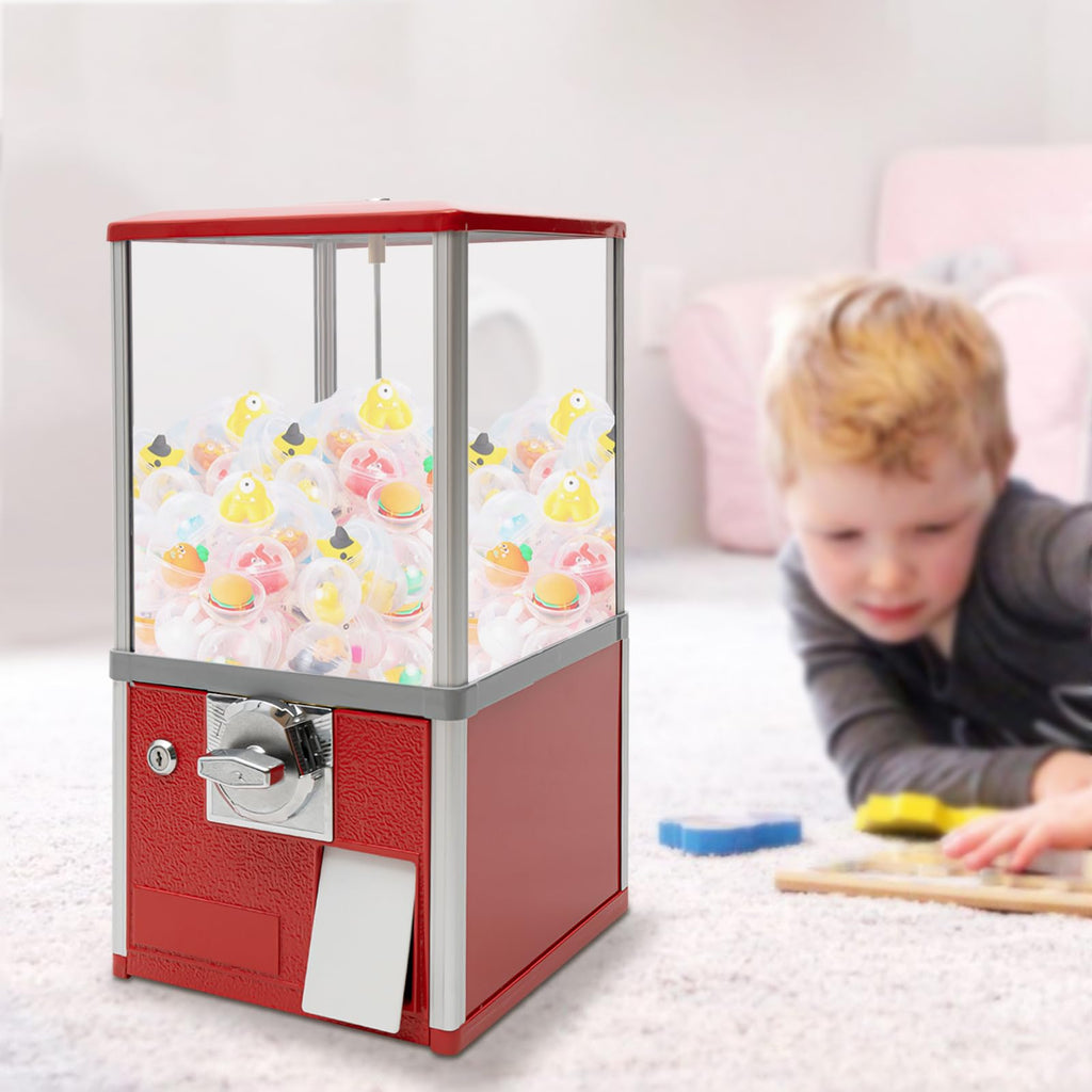Vending Machine, 25-Cent Coin Operated Capsule Vending Machine Commercial Gumball Machine Big Candy Vending Machine Mini Dispenser Prize Machine for Game Stores, Retail Stores (Red)