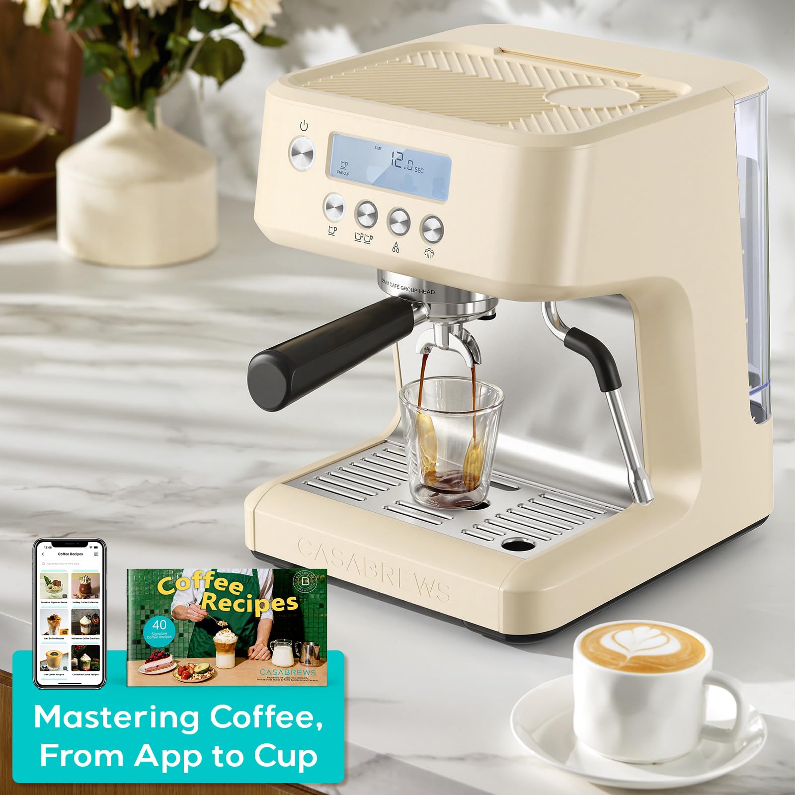 CASABREWS Ultra Espresso Machine with LCD Display, 20 Bar Espresso Maker with Powerful Milk Frother, Customizable Brewing Temperature, Barista-Level Latte and Cappuccino Machine for Home, Silver