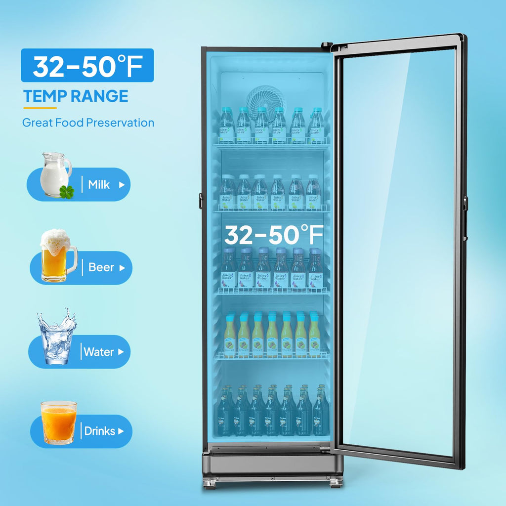 ROVSUN 8 Cu.Ft Commercial Refrigerator Display Refrigerator ETL NSF Certified, Slim Commercial Beverage Cooler Glass Door Merchandiser Drink Fridge w/Adjustable Shelves LED Light for Bar Restaurant